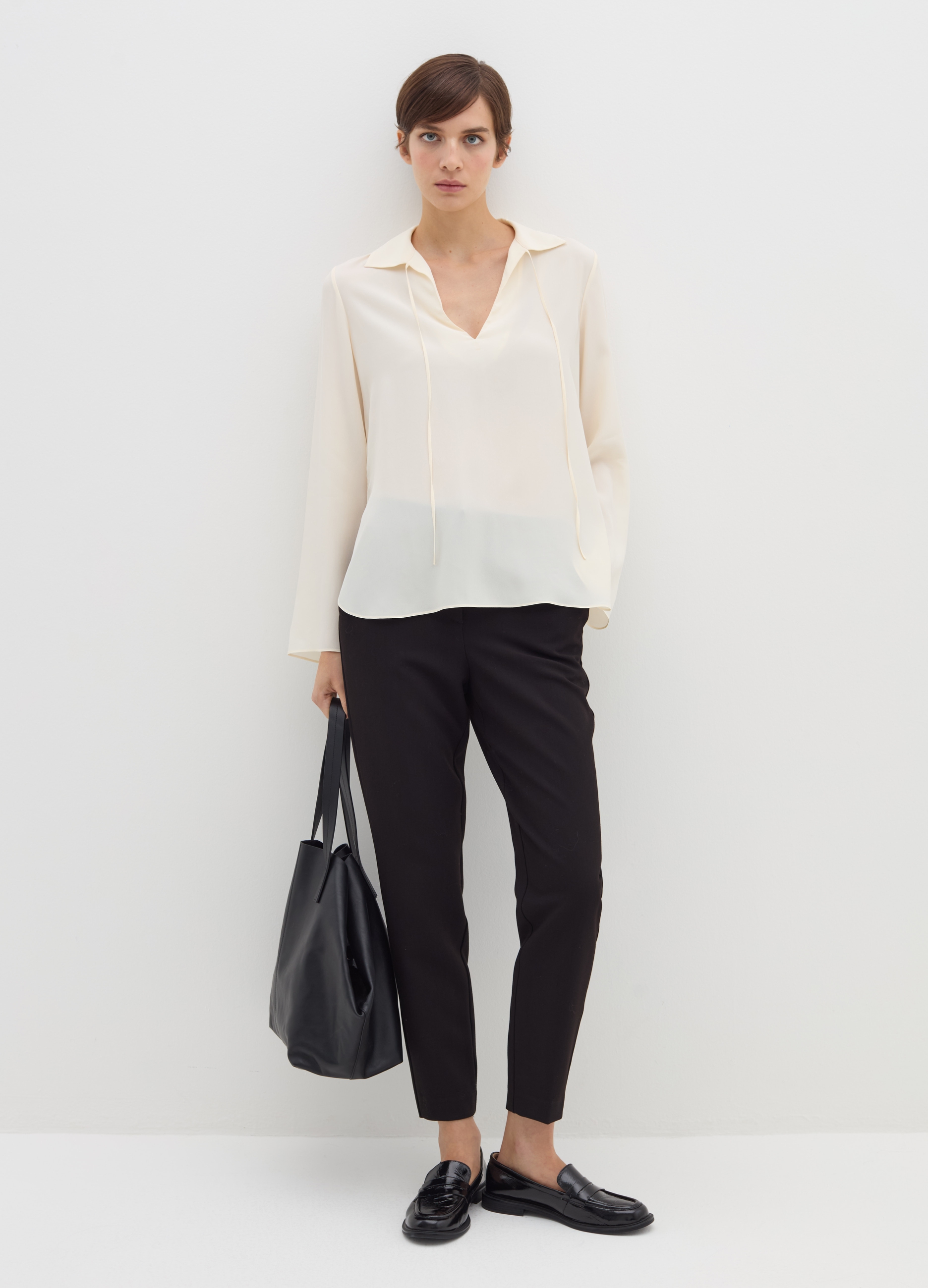 Stefanel - Pantalone a sigaretta in crêpe doppia, Donna, Nero, Taglia 38