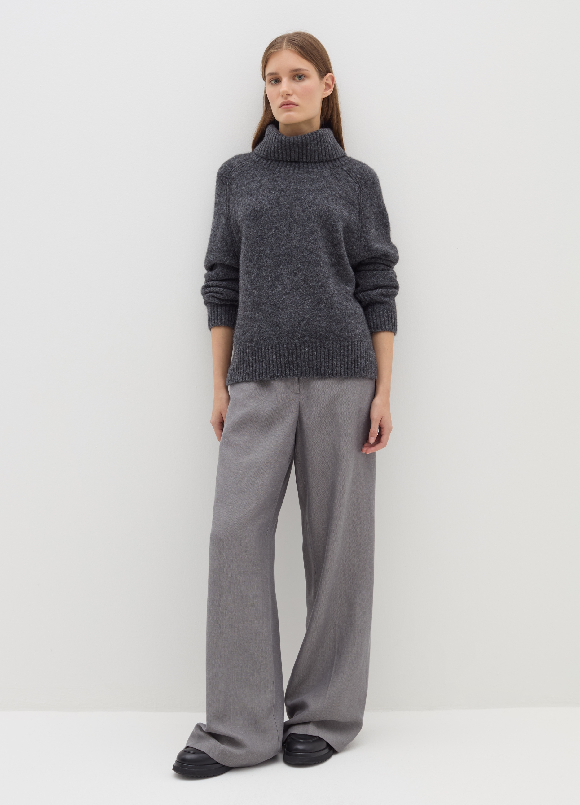 Stefanel - Pullover a collo alto in alpaca e lana, Donna, Grigio scuro, Taglia L