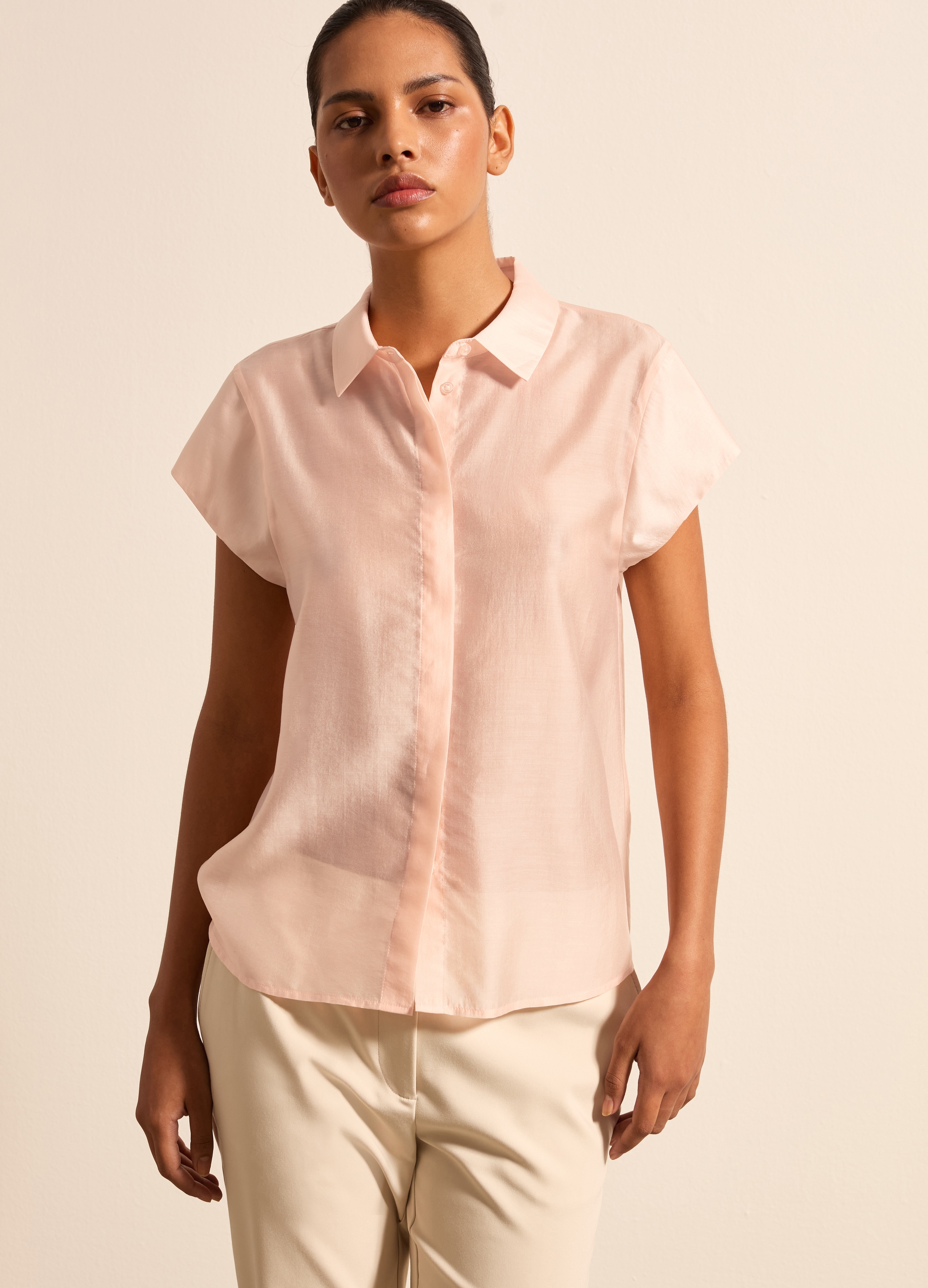 Stefanel - Camicia con maniche corte, Donna, Rosa cipria, Taglia XS