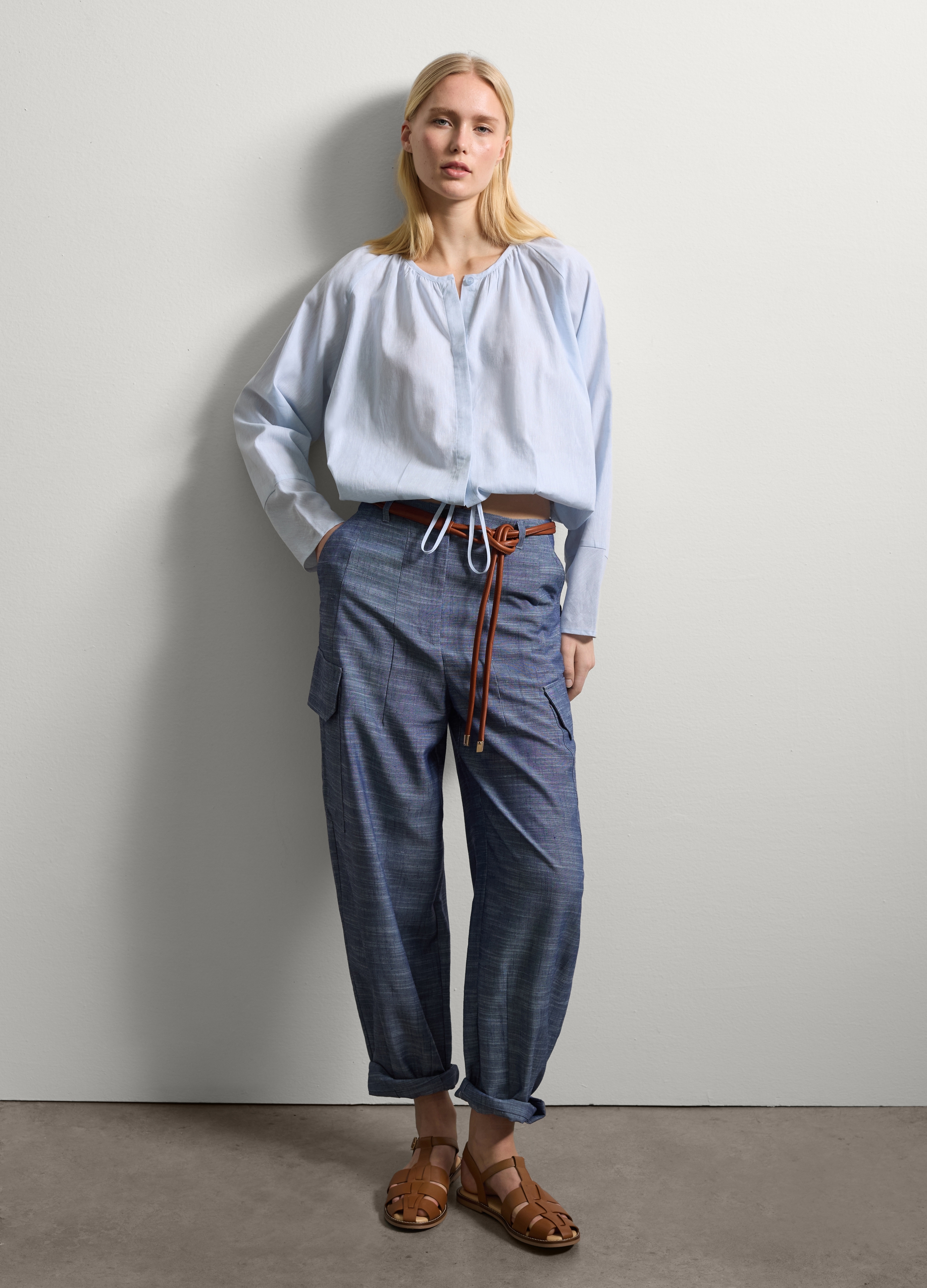 Stefanel - Pantalone cargo balloon fit, Donna, Blu denim, Taglia 38