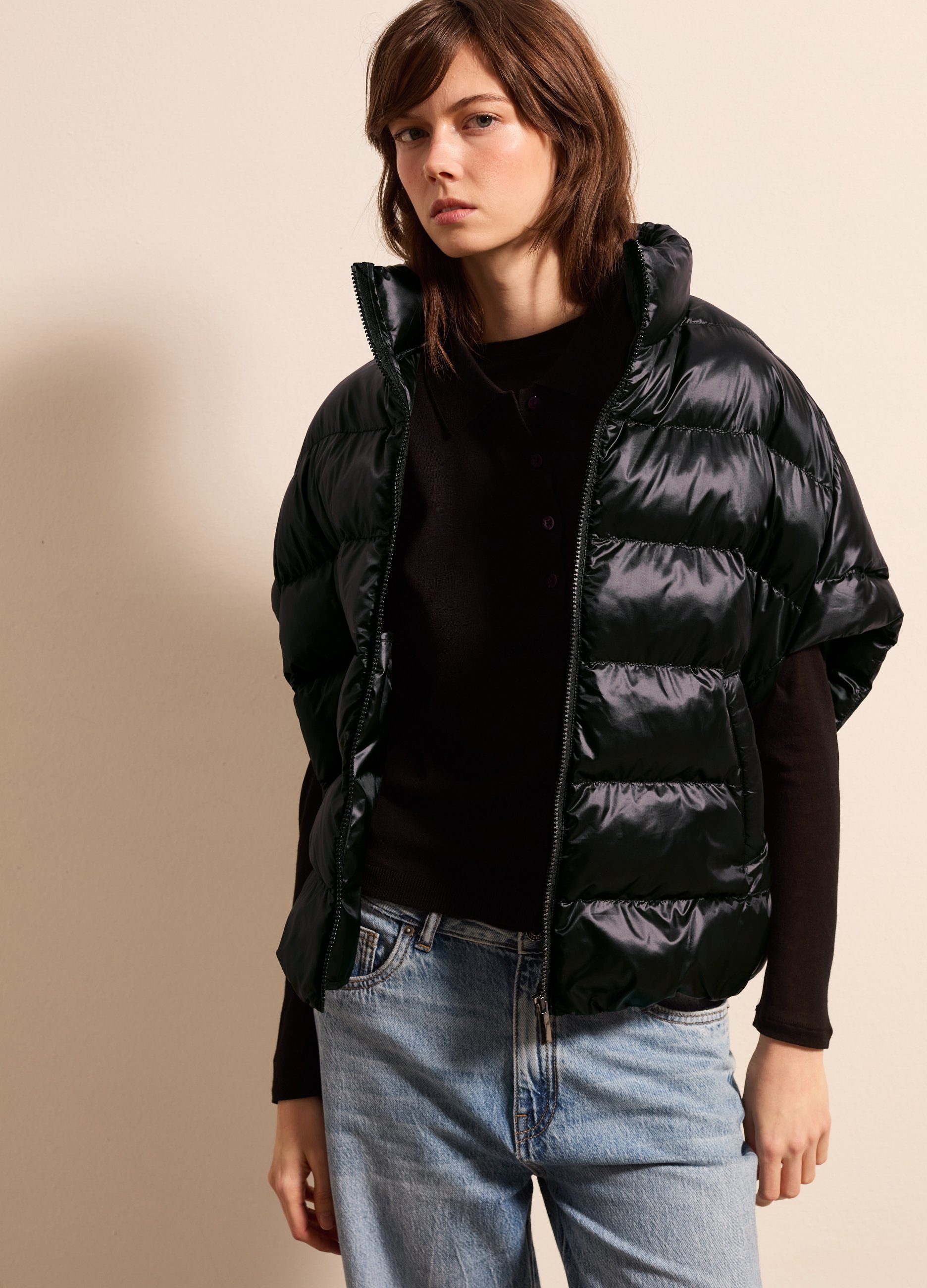 Stefanel - Poncho trapuntato a collo alto, Donna, Nero, Taglia XS/S