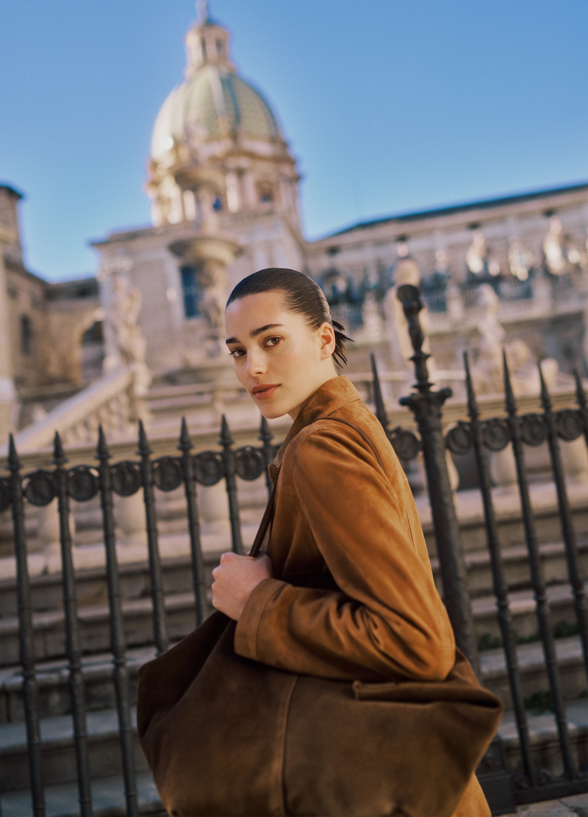 Stefanel - Shopper in suede tinta unita, Donna, Marrone cioccolato, Taglia ONE SIZE