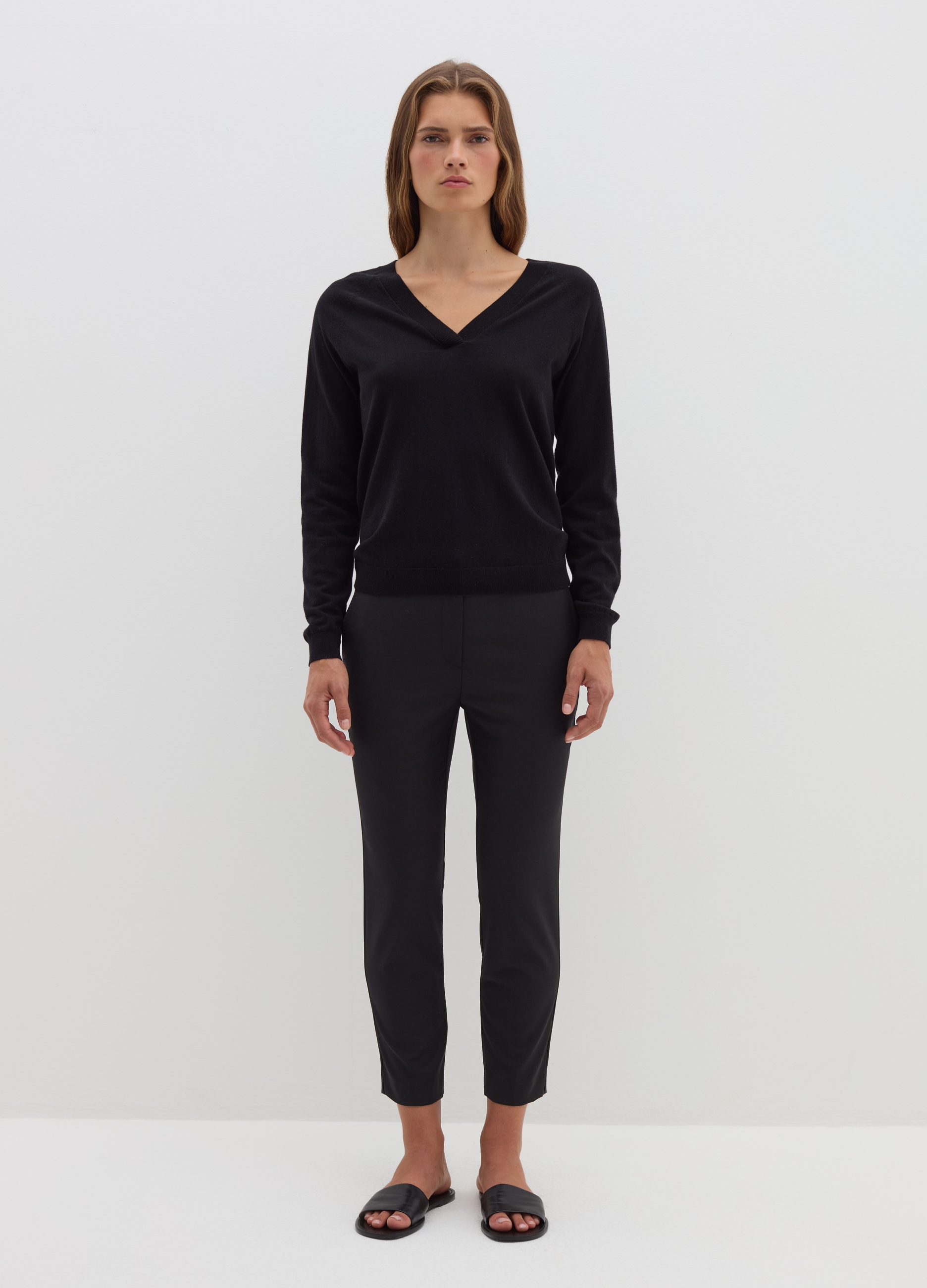 Stefanel - Pantalone a sigaretta in frescolana, Donna, Nero, Taglia 42