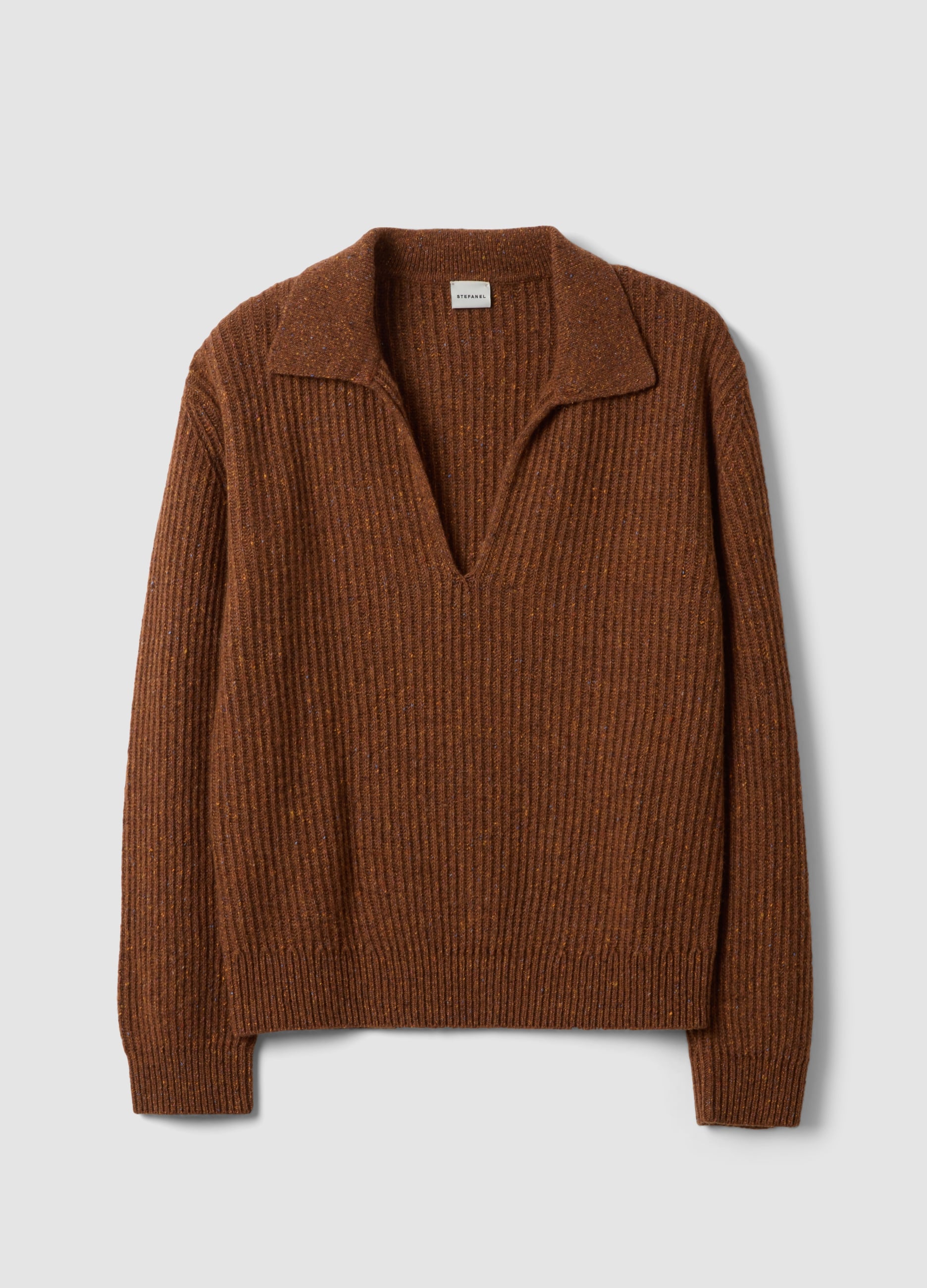 Stefanel - Brauner Pullover aus Woll-Seiden-Mix mit Polokragen, Regular Fit, Damen, Braun