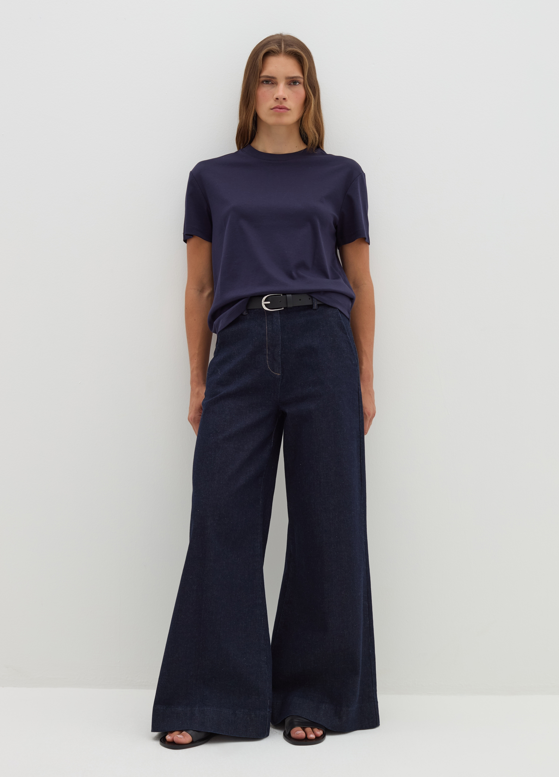 Stefanel - T-shirt in jersey con scollo rotondo, Donna, Blu scuro, Taglia XS