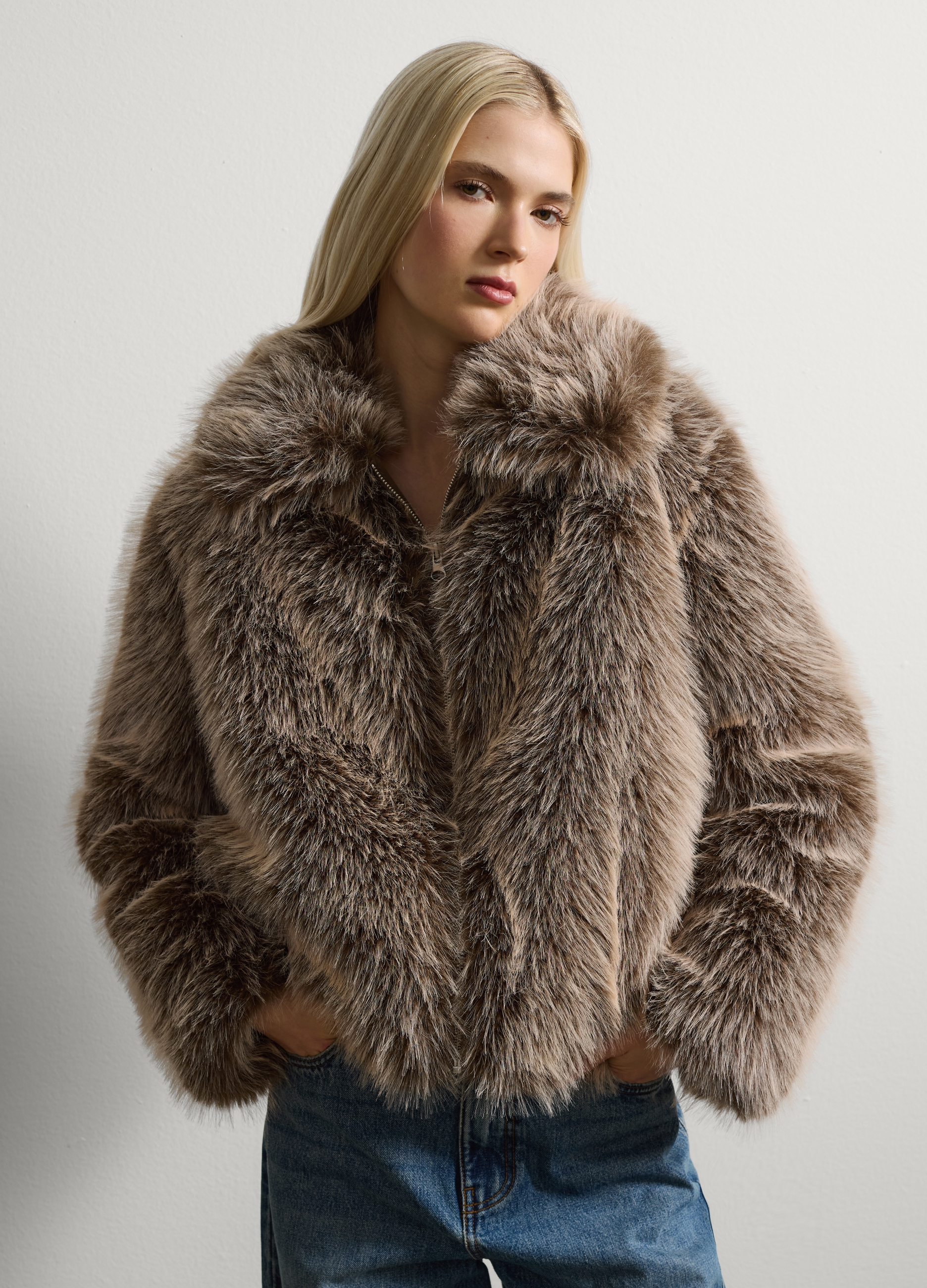 Stefanel - Giacca marrone regular fit con zip, Donna, Marrone scuro, Taglia L