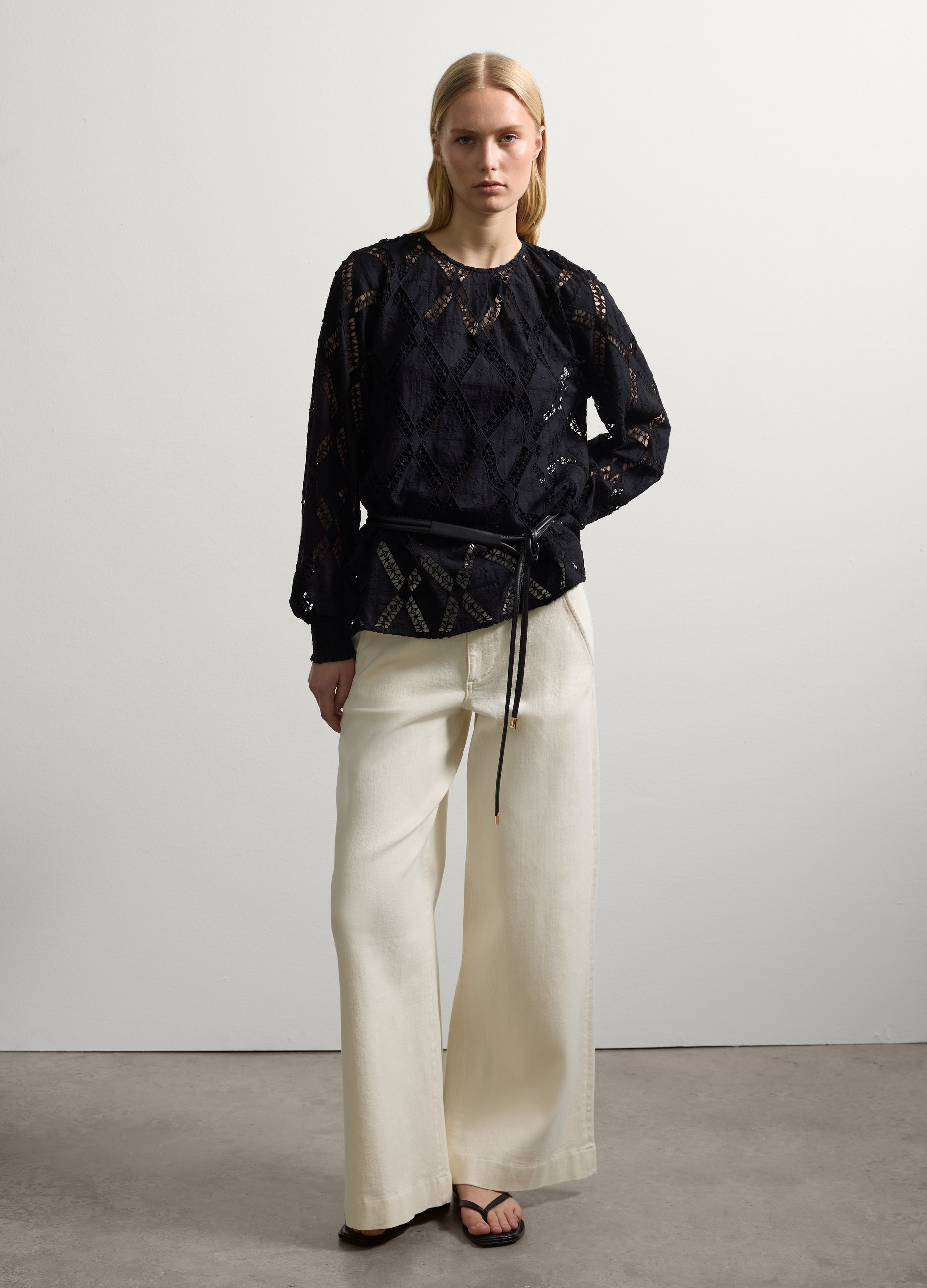 Stefanel - Blusa intarsiata con motivo a rombi, Donna, Nero, Taglia XS