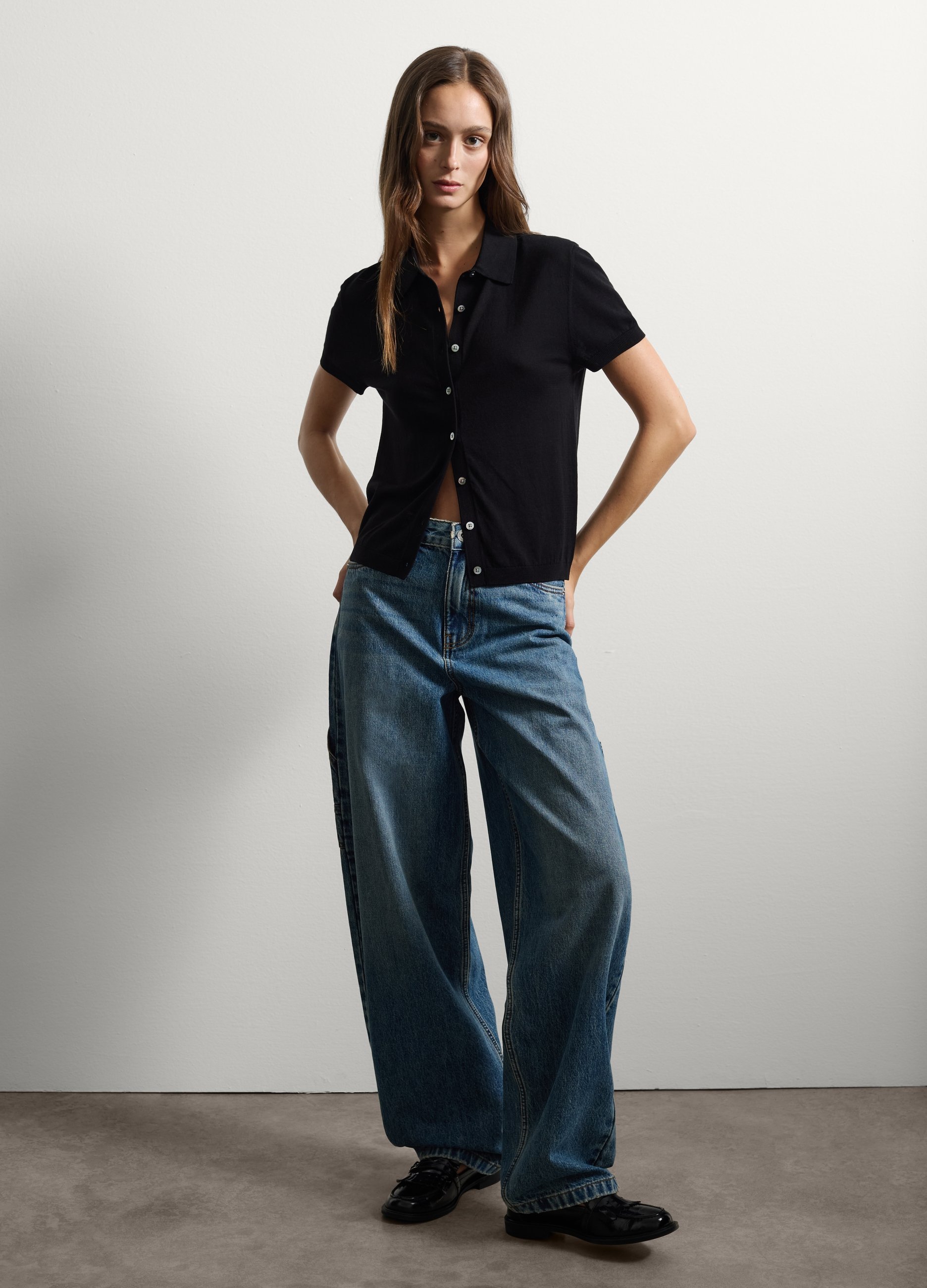 Stefanel - Pantaloni in puro cotone denim balloon, Donna, Blu denim, Taglia 38