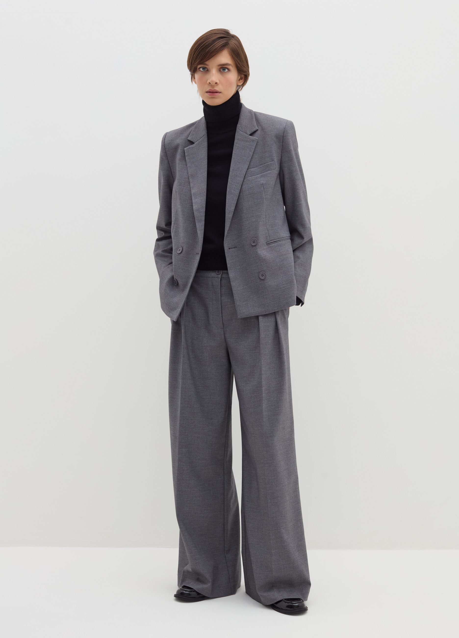 Stefanel - Blazer doppiopetto in flanella, Donna, Grigio melange, Taglia 40