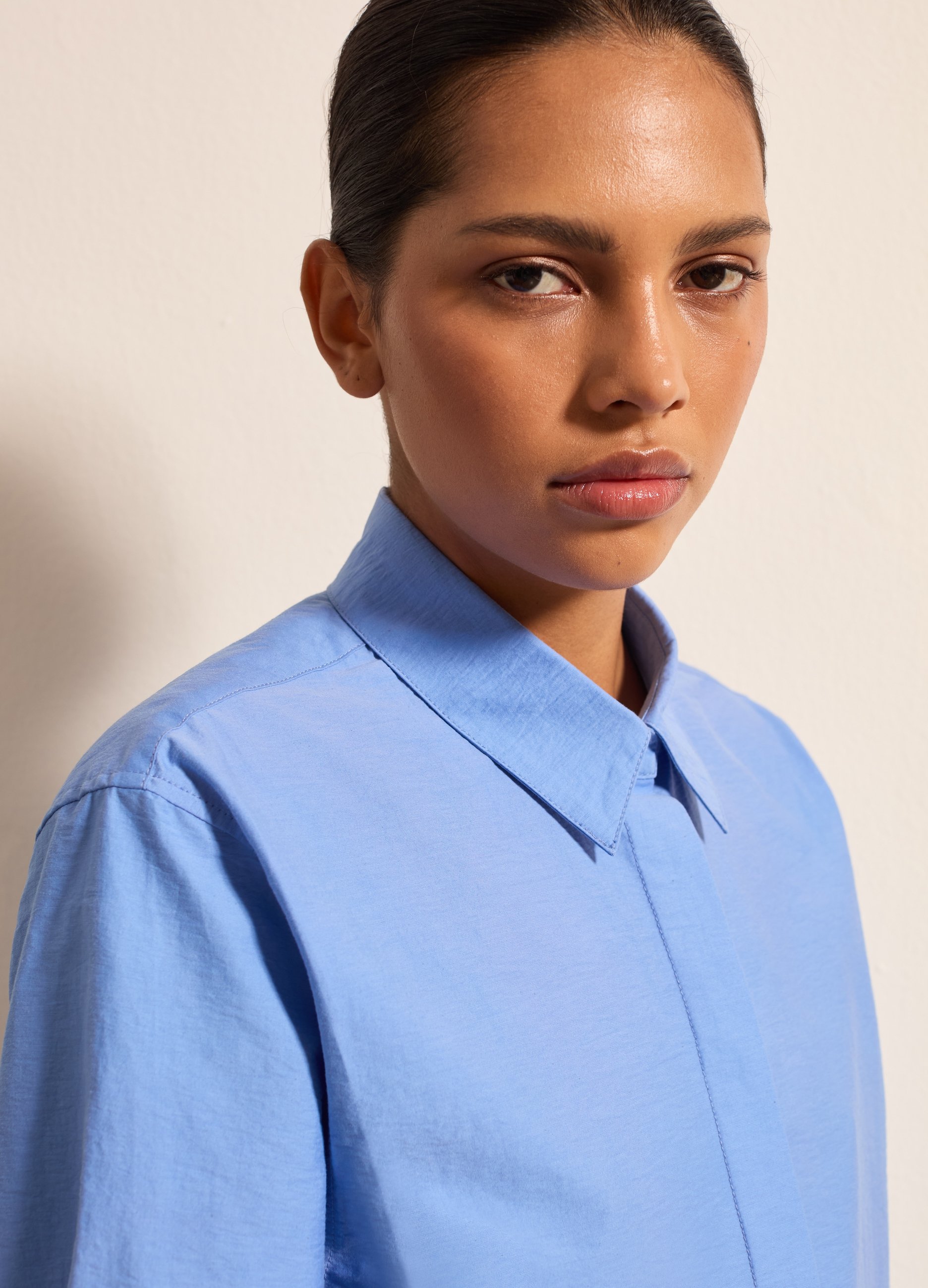 Stefanel - Camicia con maniche a tre quarti, Donna, Azzurro scuro, Taglia XS