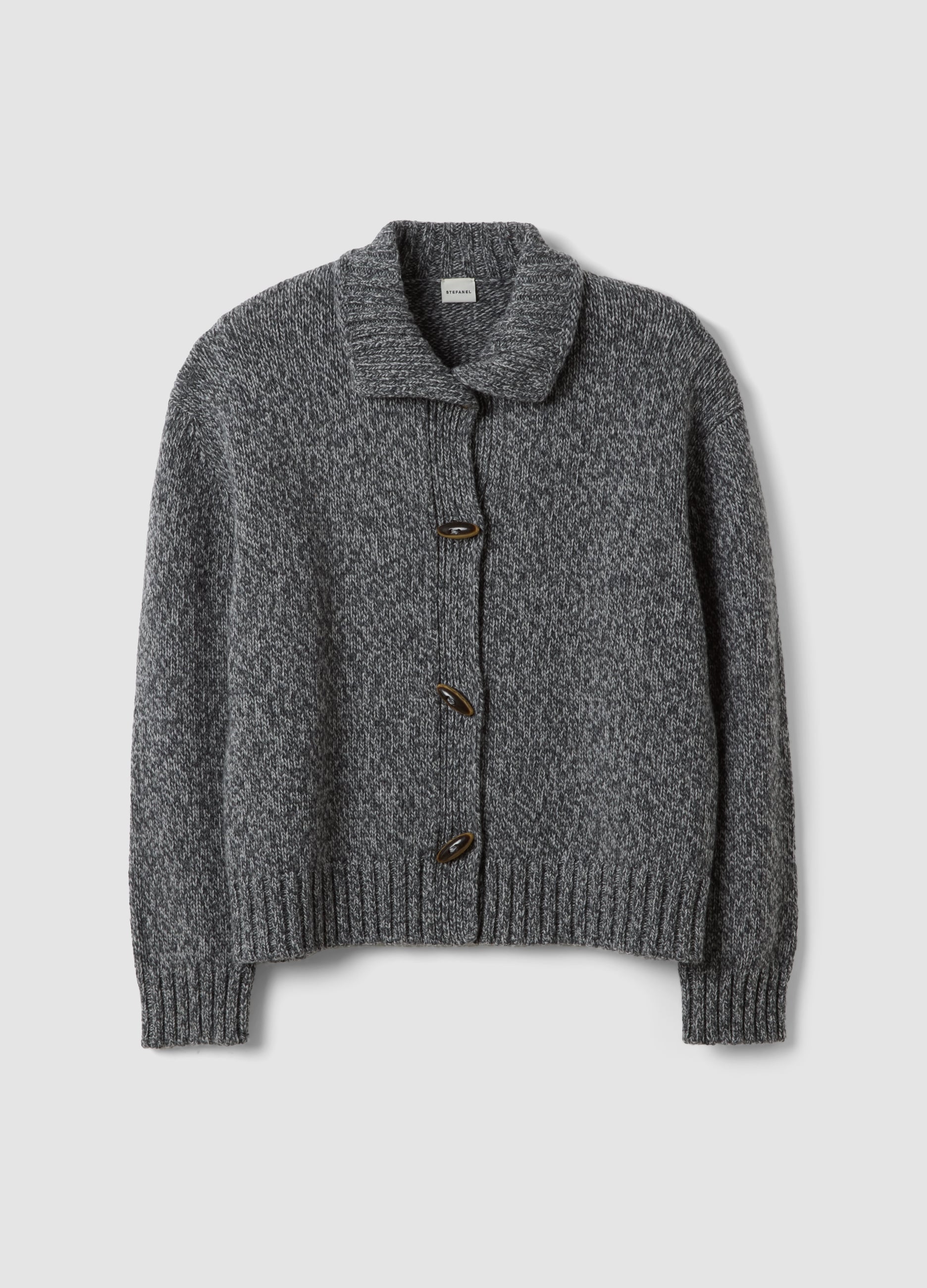 Stefanel - Cardigan grigio in misto lana con girocollo regular fit, Donna, Grigio melange, Taglia XL