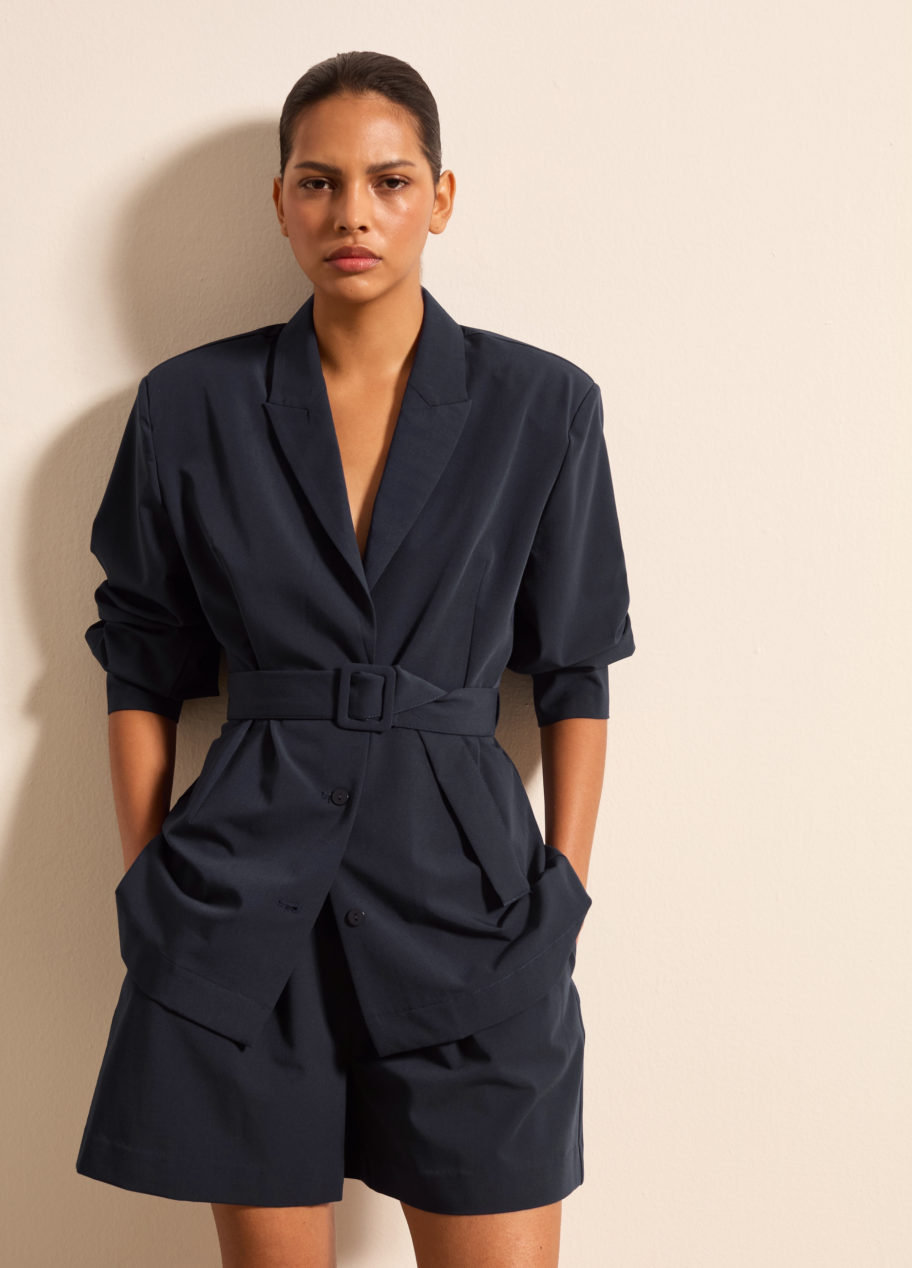 Stefanel - Shacket con cintura, Donna, Blu scuro, Taglia 40