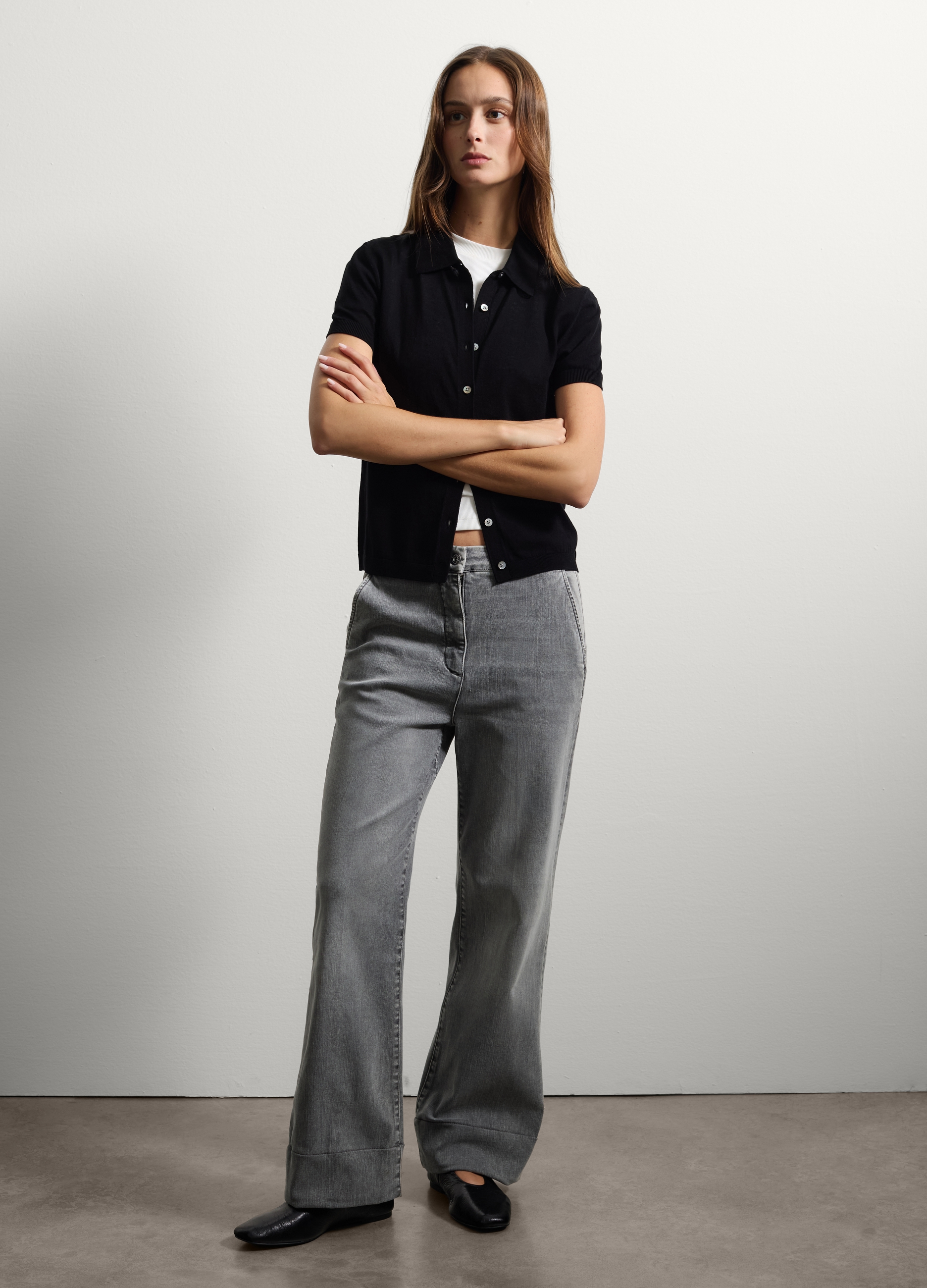 Stefanel - Jeans in denim grigio regular fit, Donna, Grigio chiaro, Taglia 38