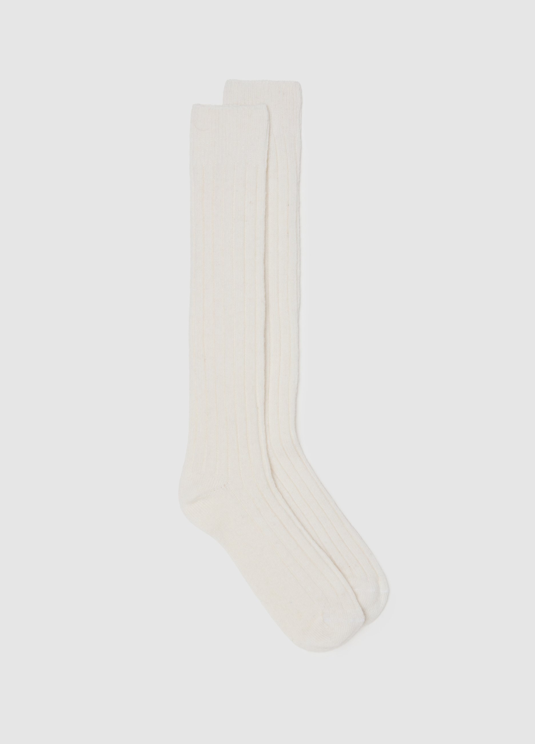 Stefanel - Calzini in misto lana bianco elasticizzati, Donna, Bianco gesso, Taglia ONE SIZE