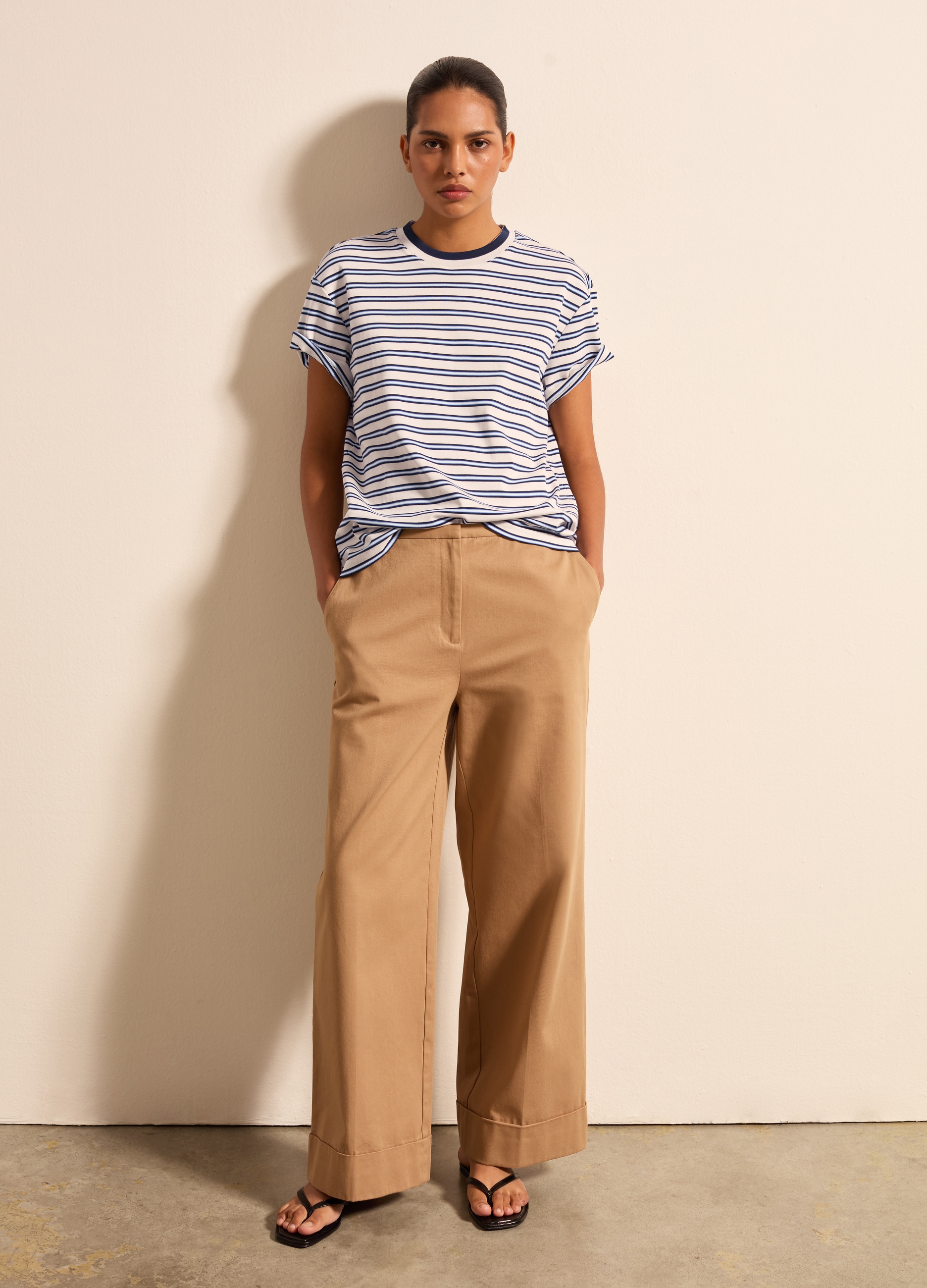 Stefanel - T-shirt in cotone a righe orizzontali, Donna, Bianco/Blu, Taglia XS