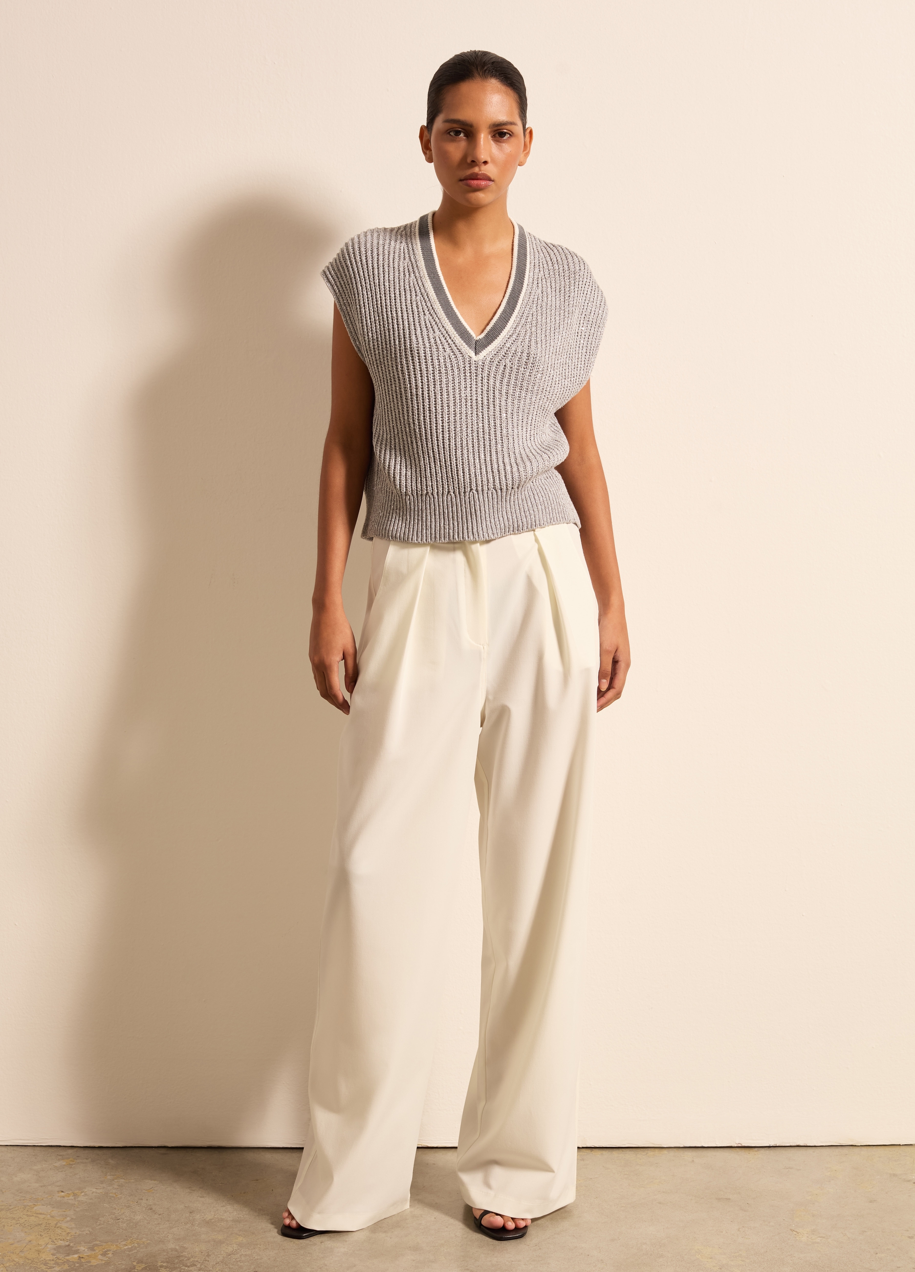 Stefanel - Gilet chiuso mouliné con micro paillettes, Donna, Grigio melange, Taglia XS