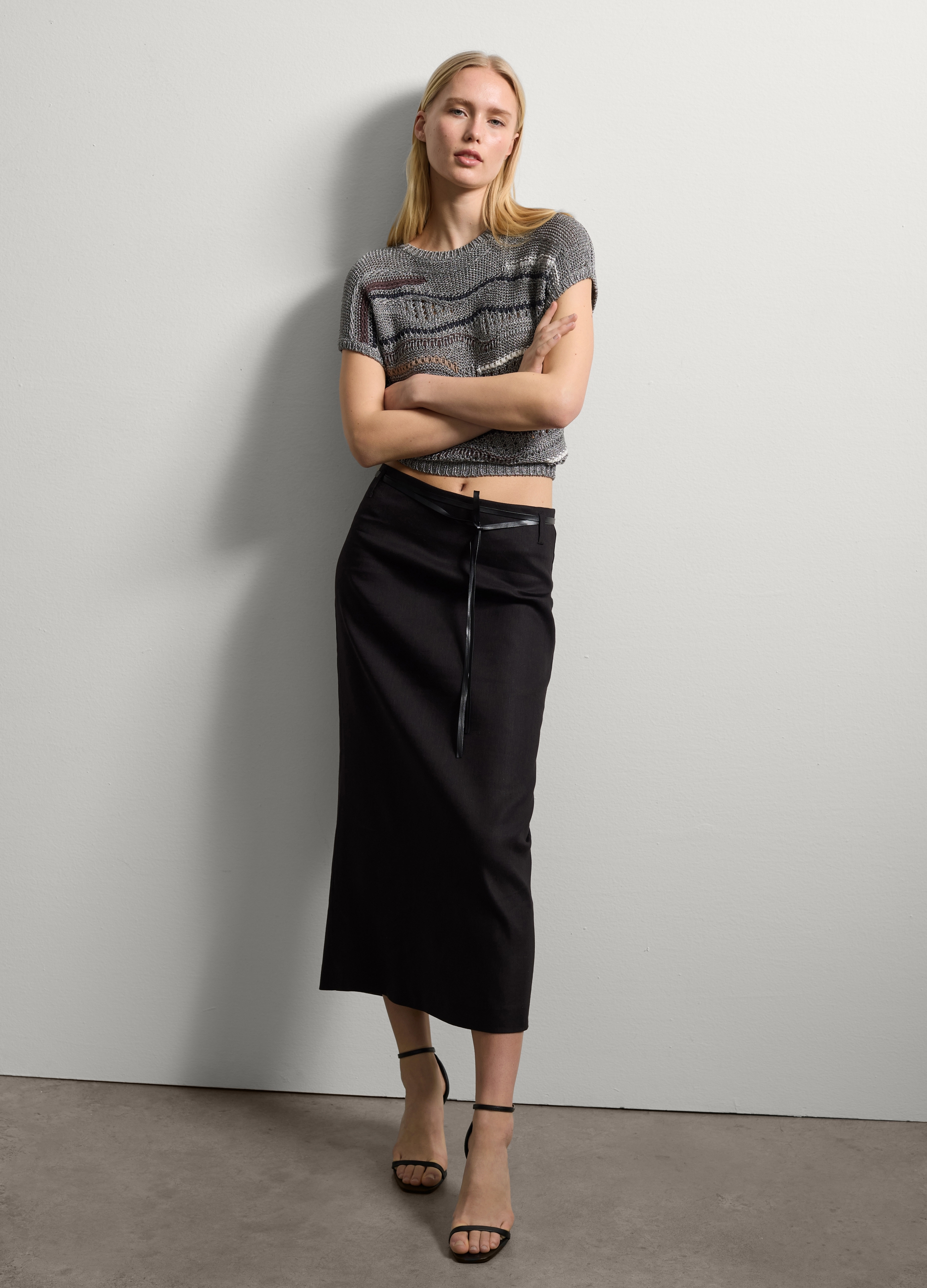 Stefanel - Gonna midi a tubo con cintura, Donna, Nero, Taglia S