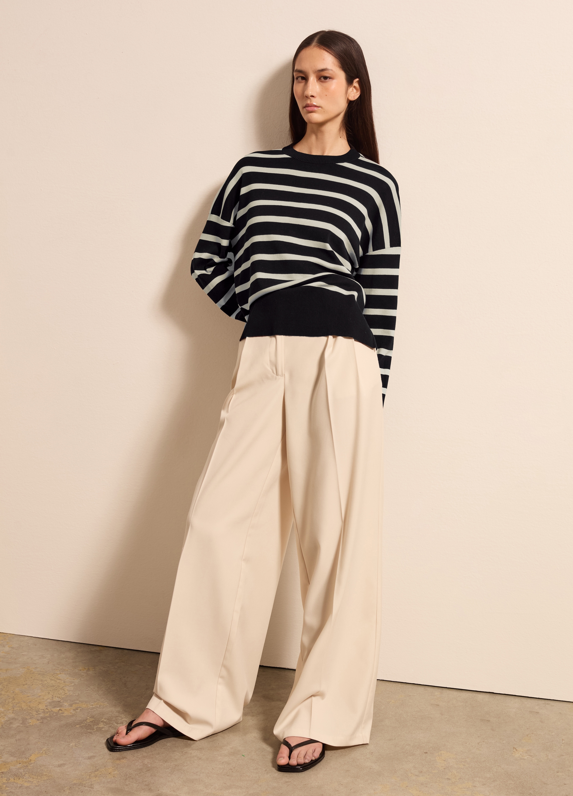 Stefanel - Maglia a righe con spacchetti, Donna, Bianco/Nero, Taglia XS