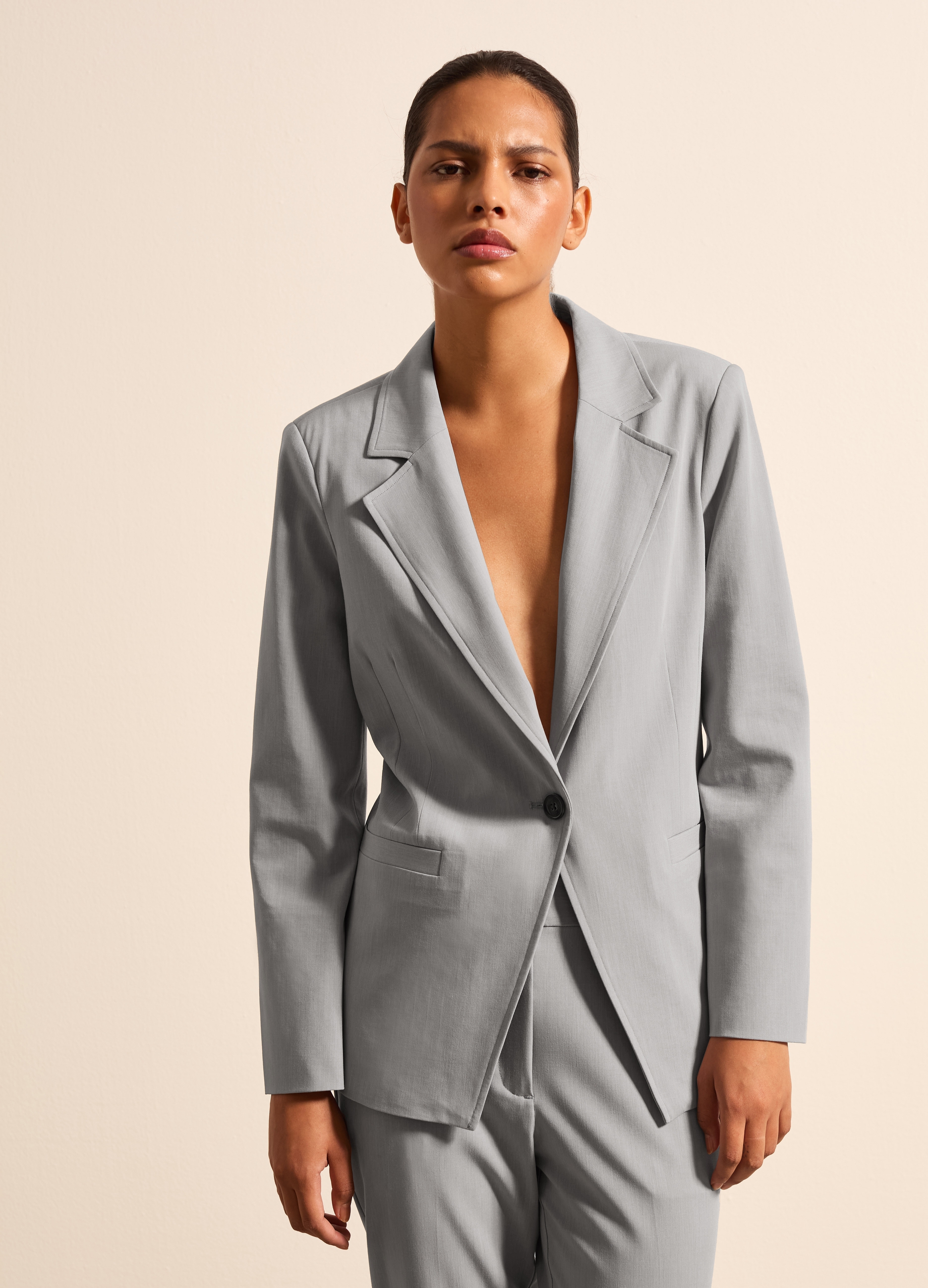 Stefanel - Blazer monopetto con bottone, Donna, Grigio melange, Taglia 40