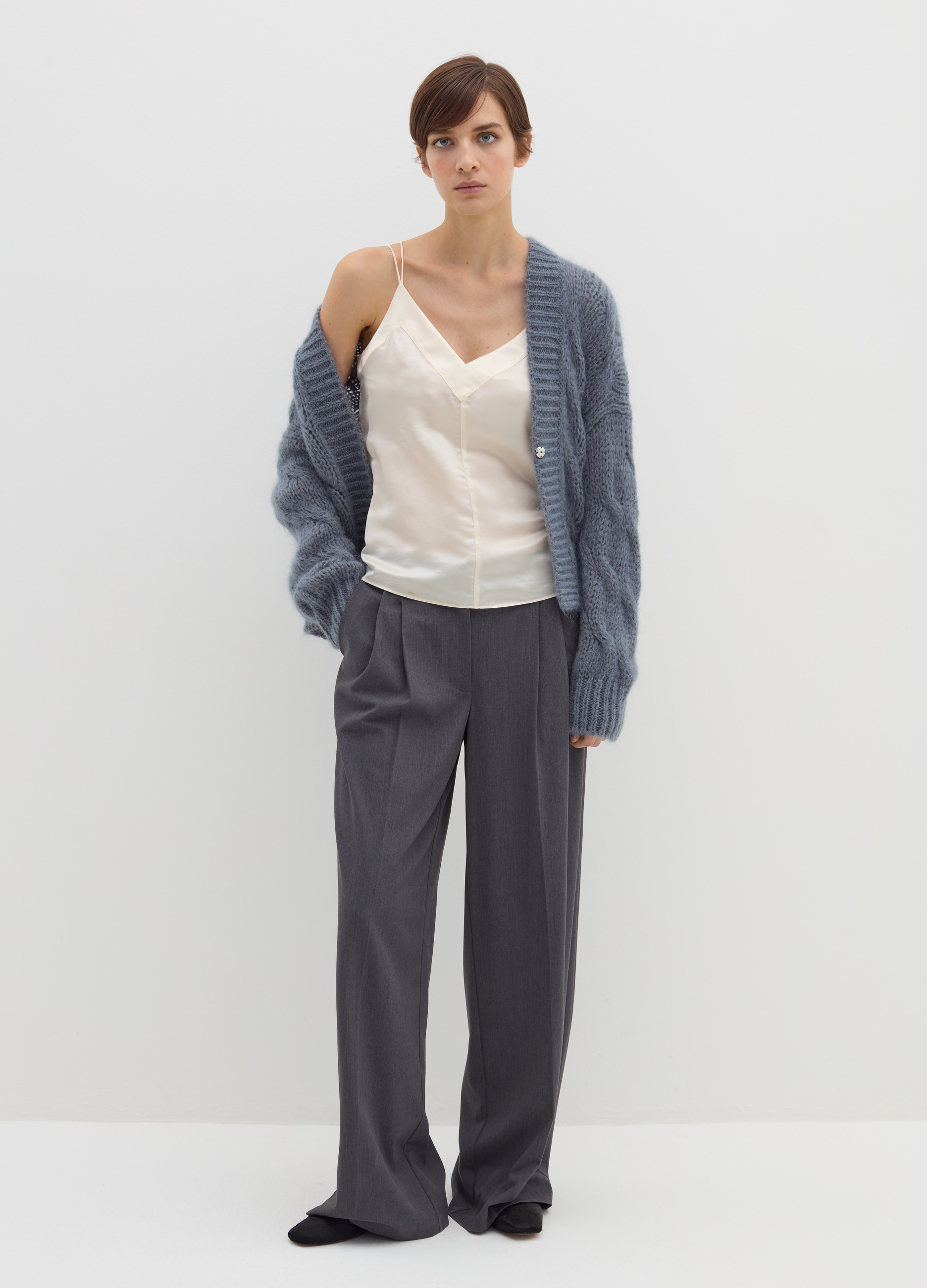 Stefanel - Cardigan oversize a treccia con scollo a V, Donna, Grigio scuro, Taglia S