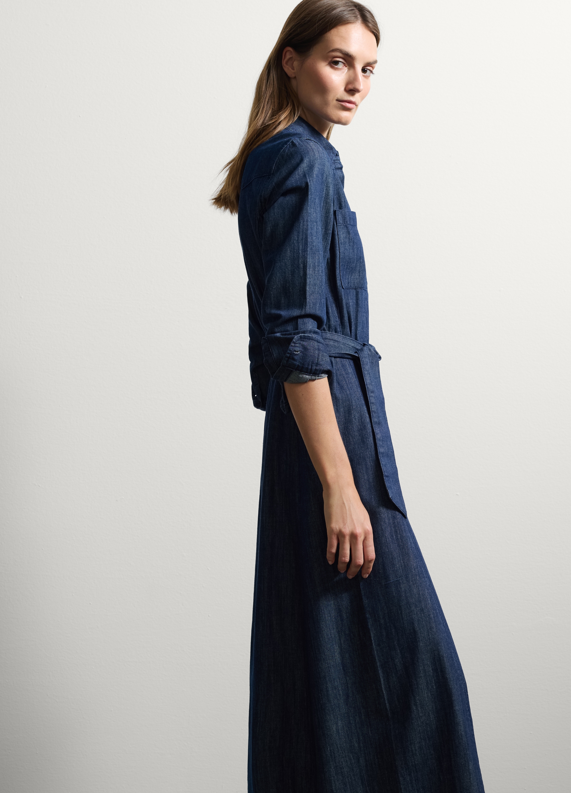 Stefanel - Abito chemisier in puro cotone denim regular fit, Donna, Blu scuro, Taglia XS