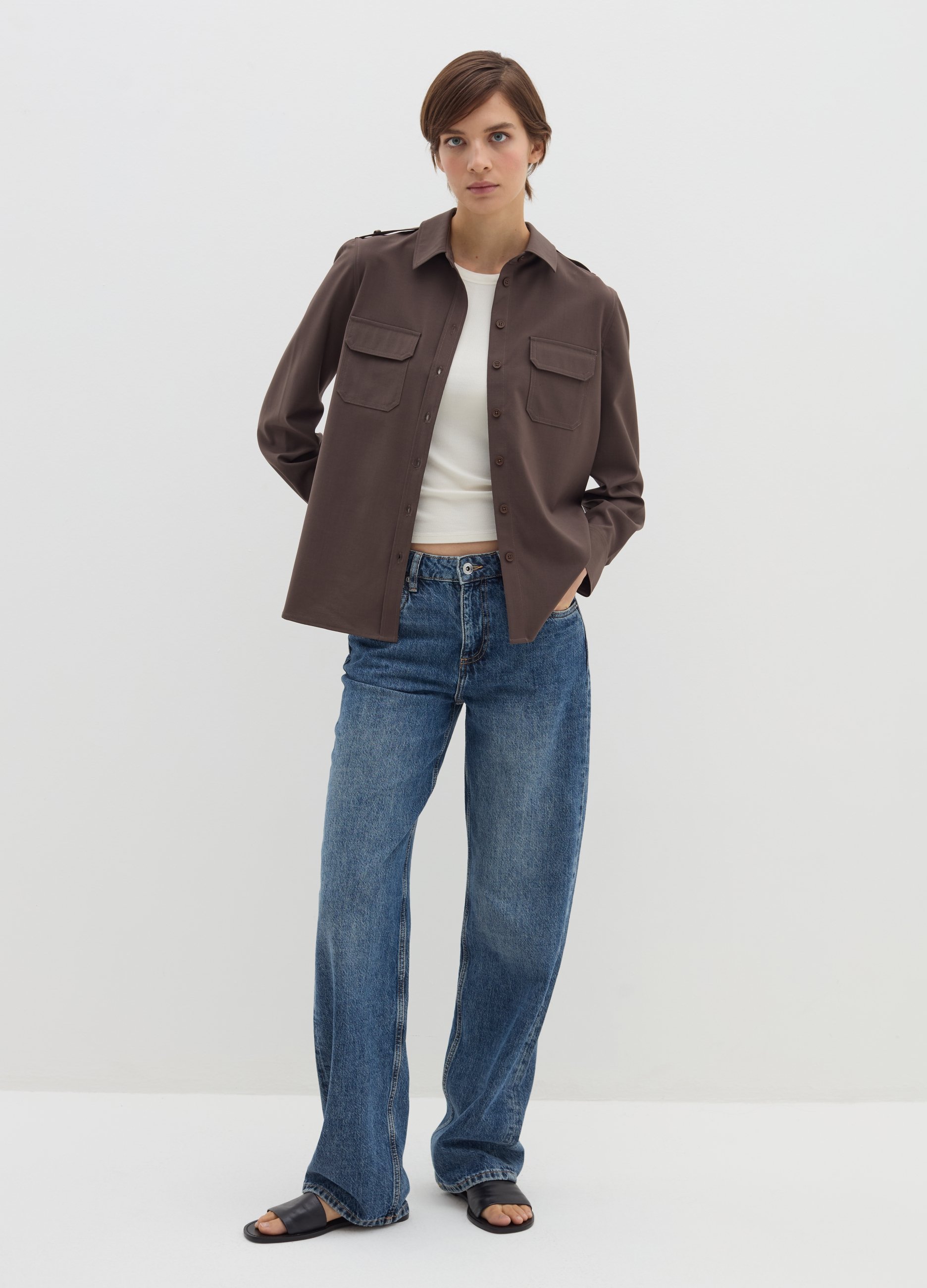 Stefanel - Camicia utility con tasche, Donna, Marrone antilope, Taglia 38