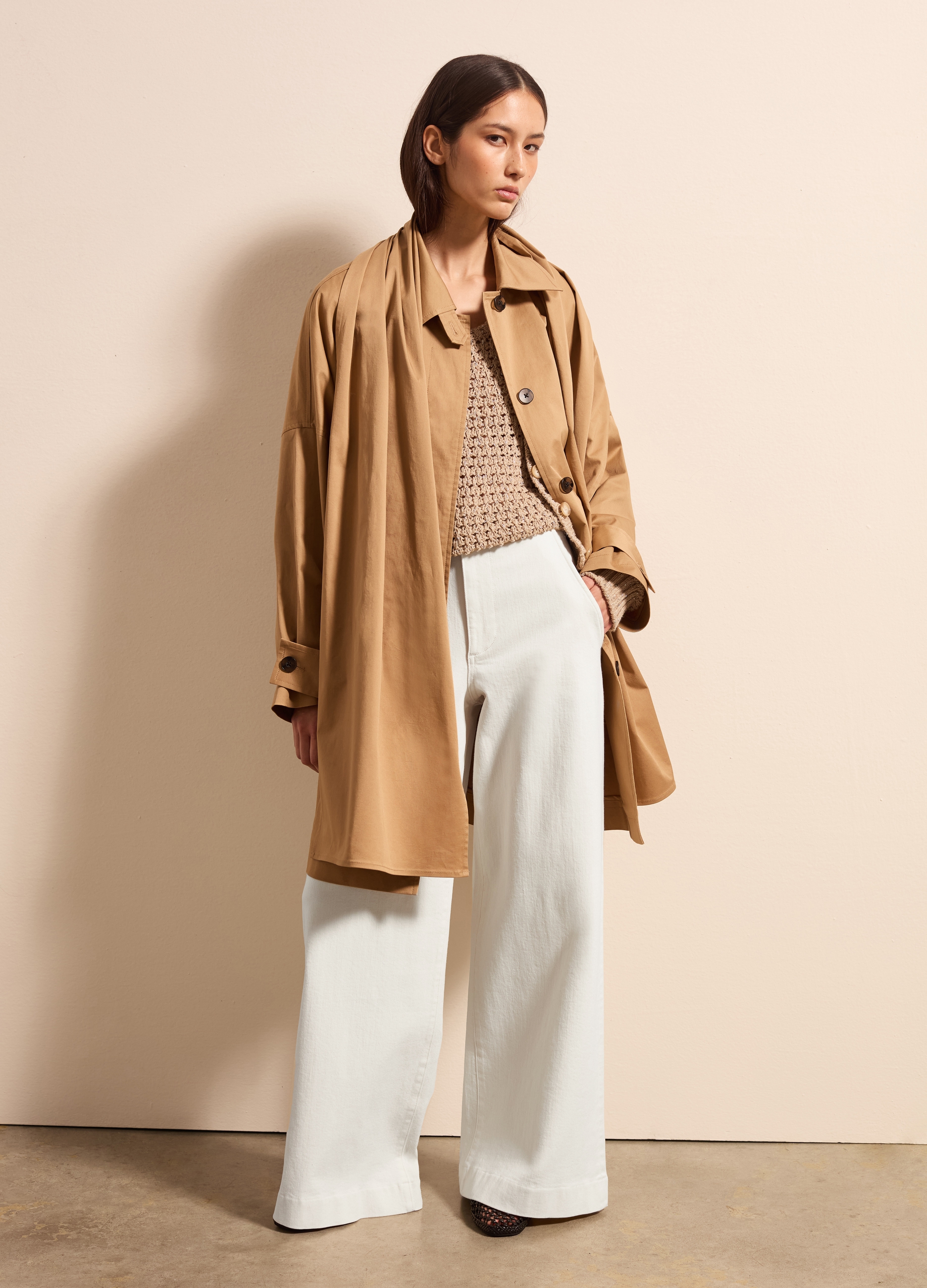 Stefanel - Trench lungo con sciarpa, Donna, Beige, Taglia ONE SIZE