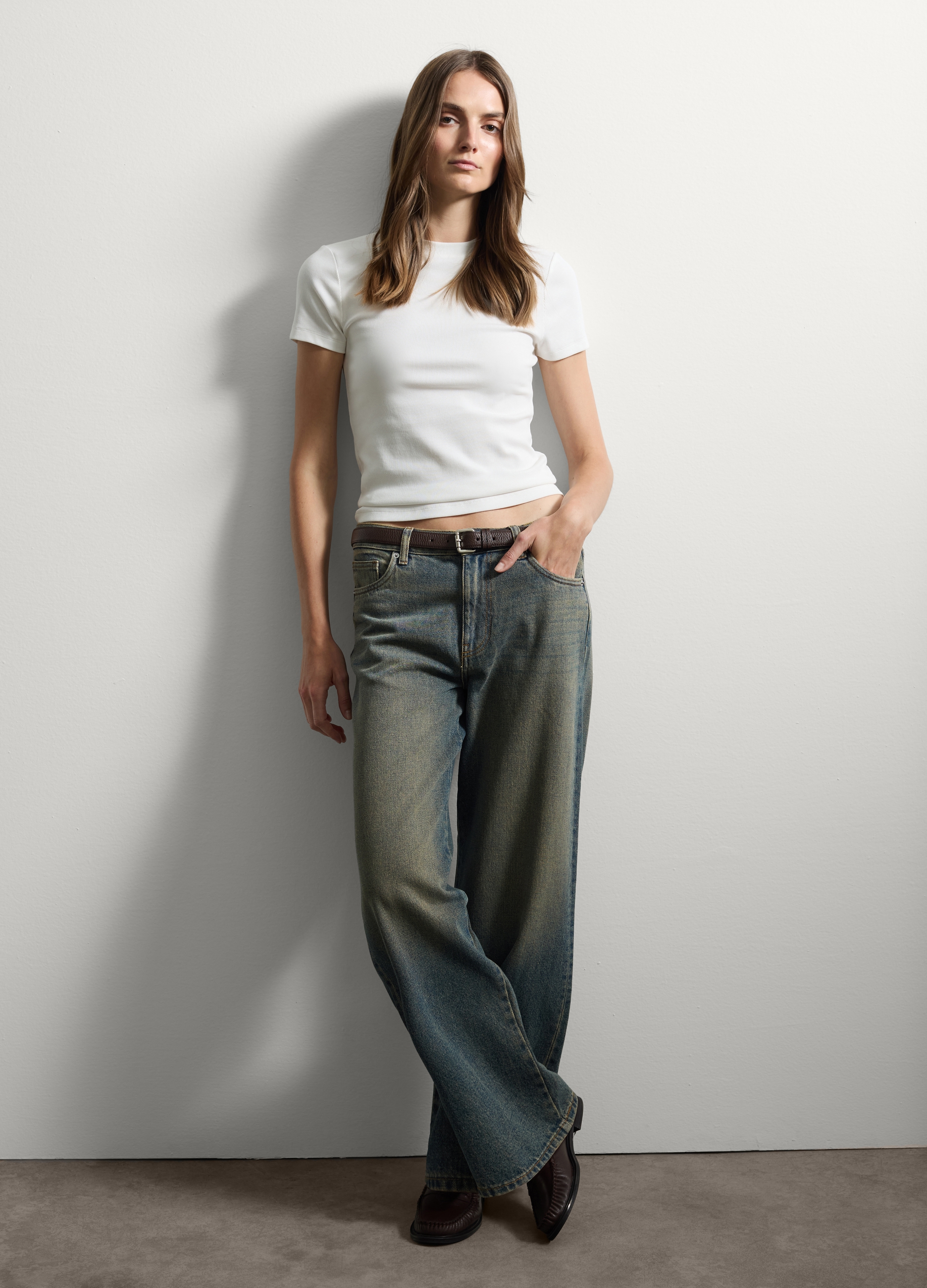 Stefanel - Jeans in puro cotone denim baggy, Donna, Blu denim, Taglia 44