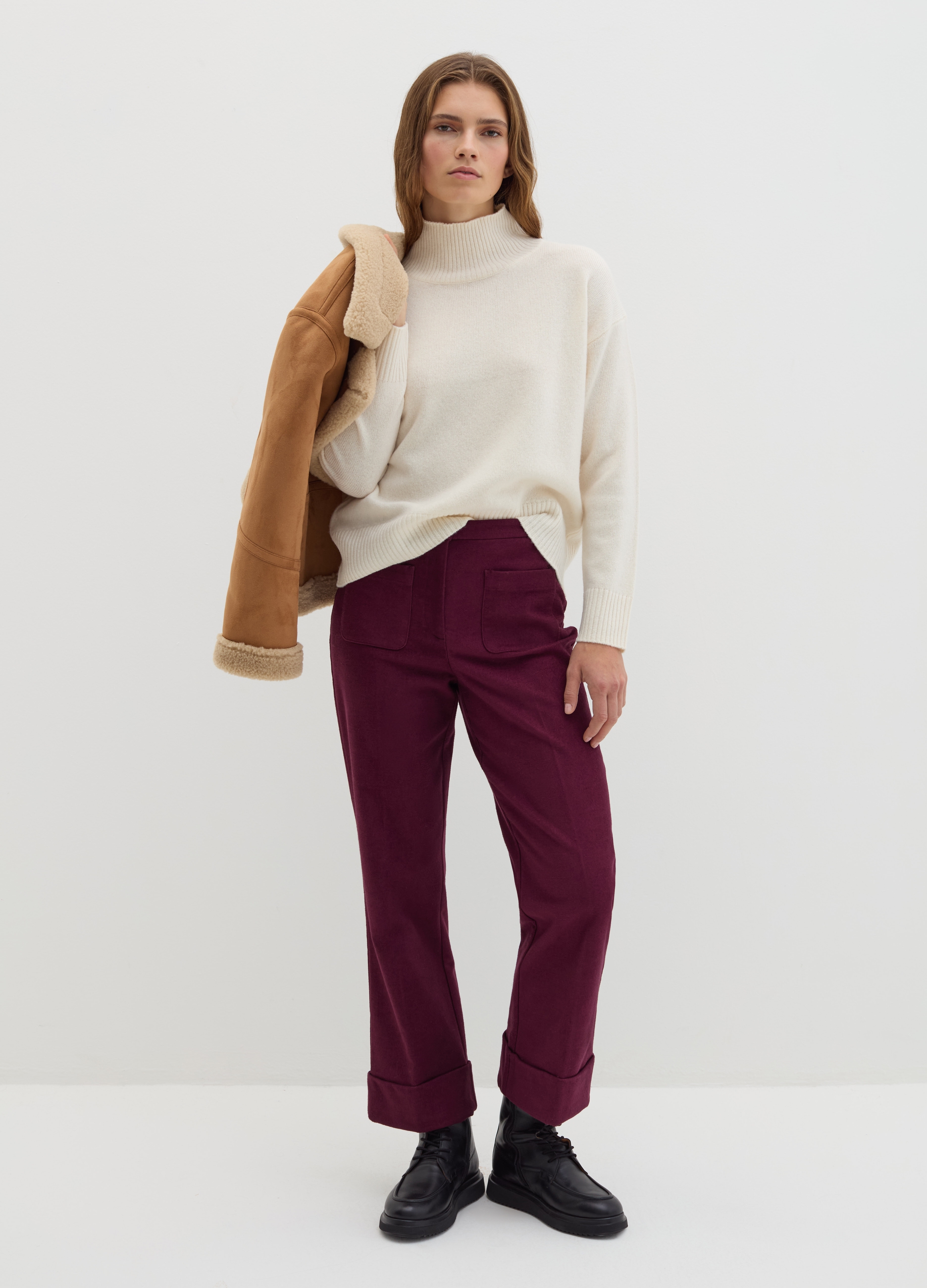 Stefanel - Pantalone crop in twill stretch, Donna, Viola porpora, Taglia 40