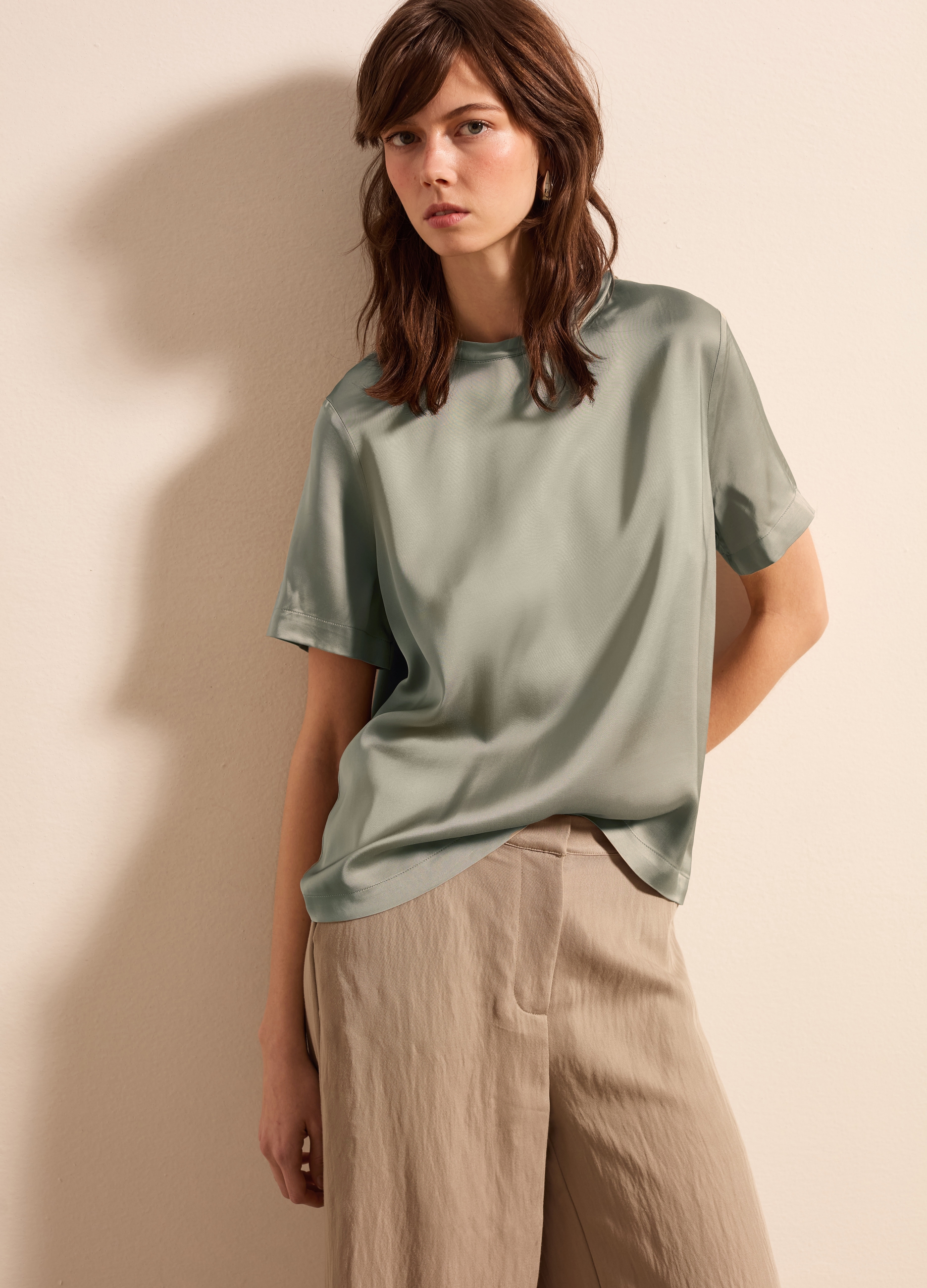 Stefanel - Blusa in viscosa satin, Donna, Verde salvia, Taglia XS