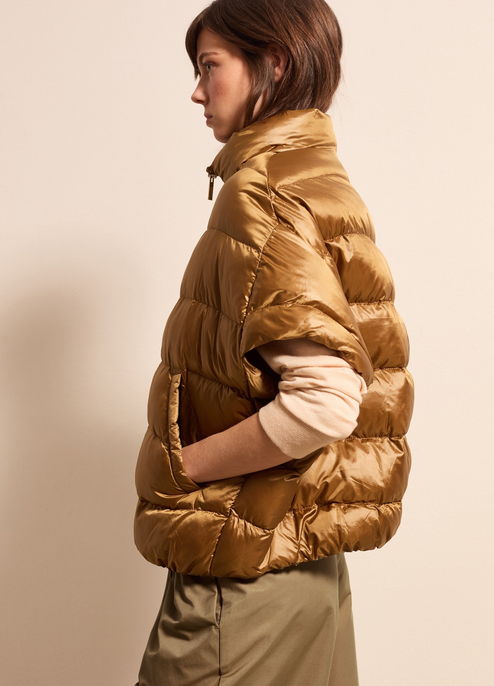 Stefanel - Poncho trapuntato a collo alto, Donna, Marrone bronzo, Taglia XS/S