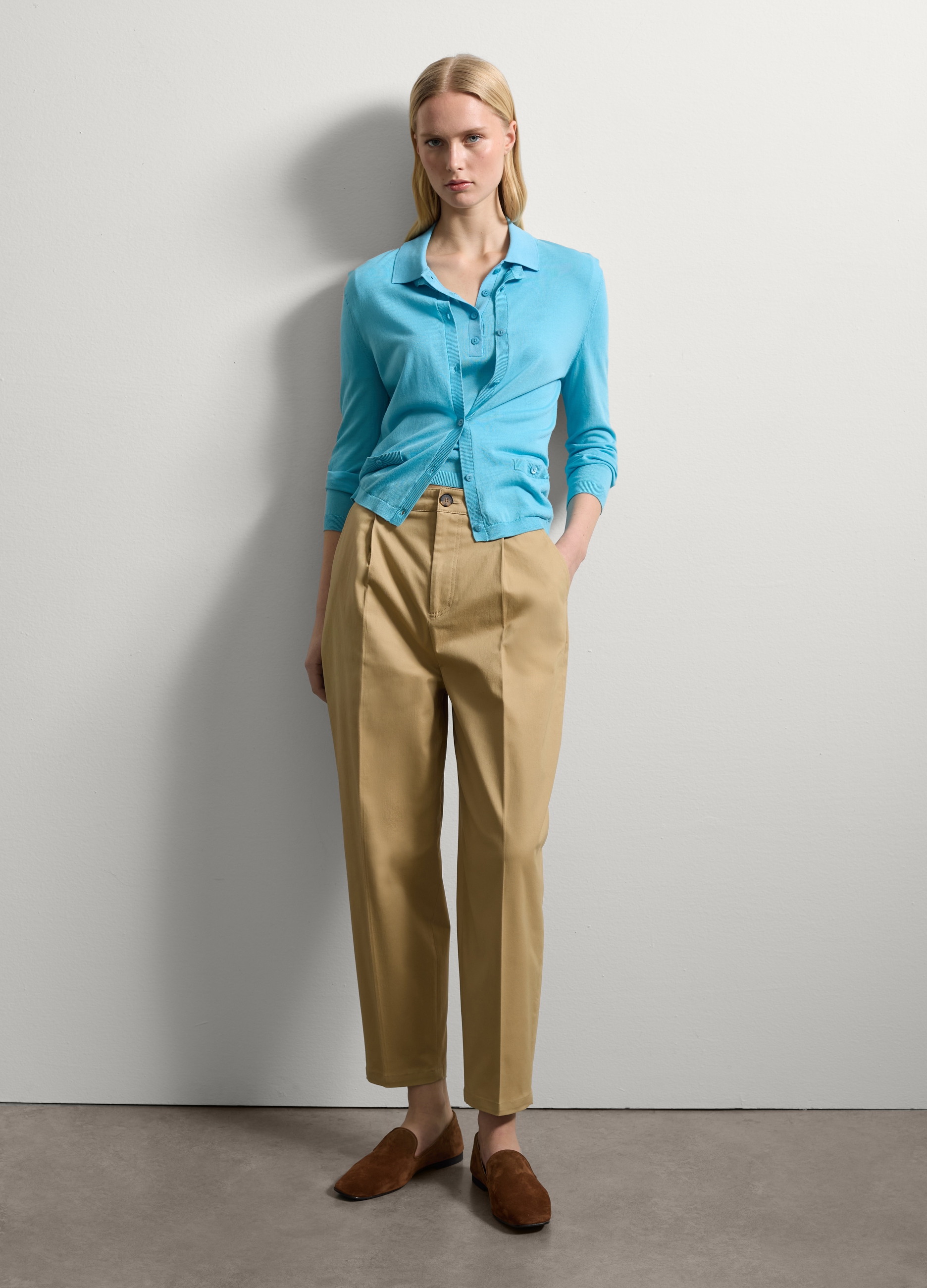 Stefanel - Cardigan tinta unita con tasche, Donna, Azzurro acqua, Taglia XS