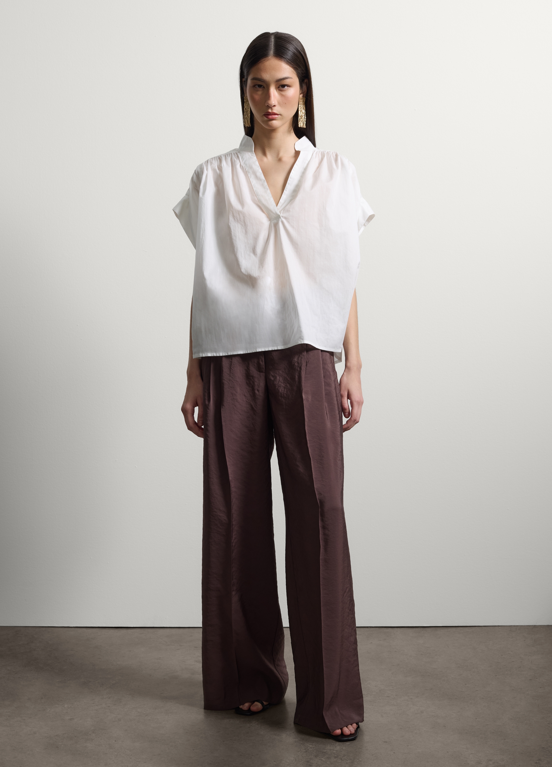 Stefanel - Pantaloni marroni in misto modal wide leg, Donna, Marrone scuro, Taglia 40