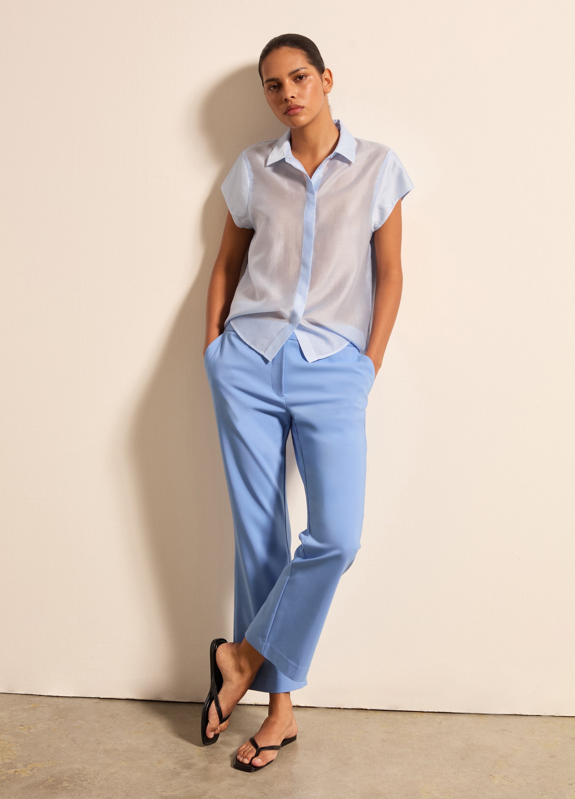 Stefanel - Pantalone flare fit cropped, Donna, Blu chiaro, Taglia 38