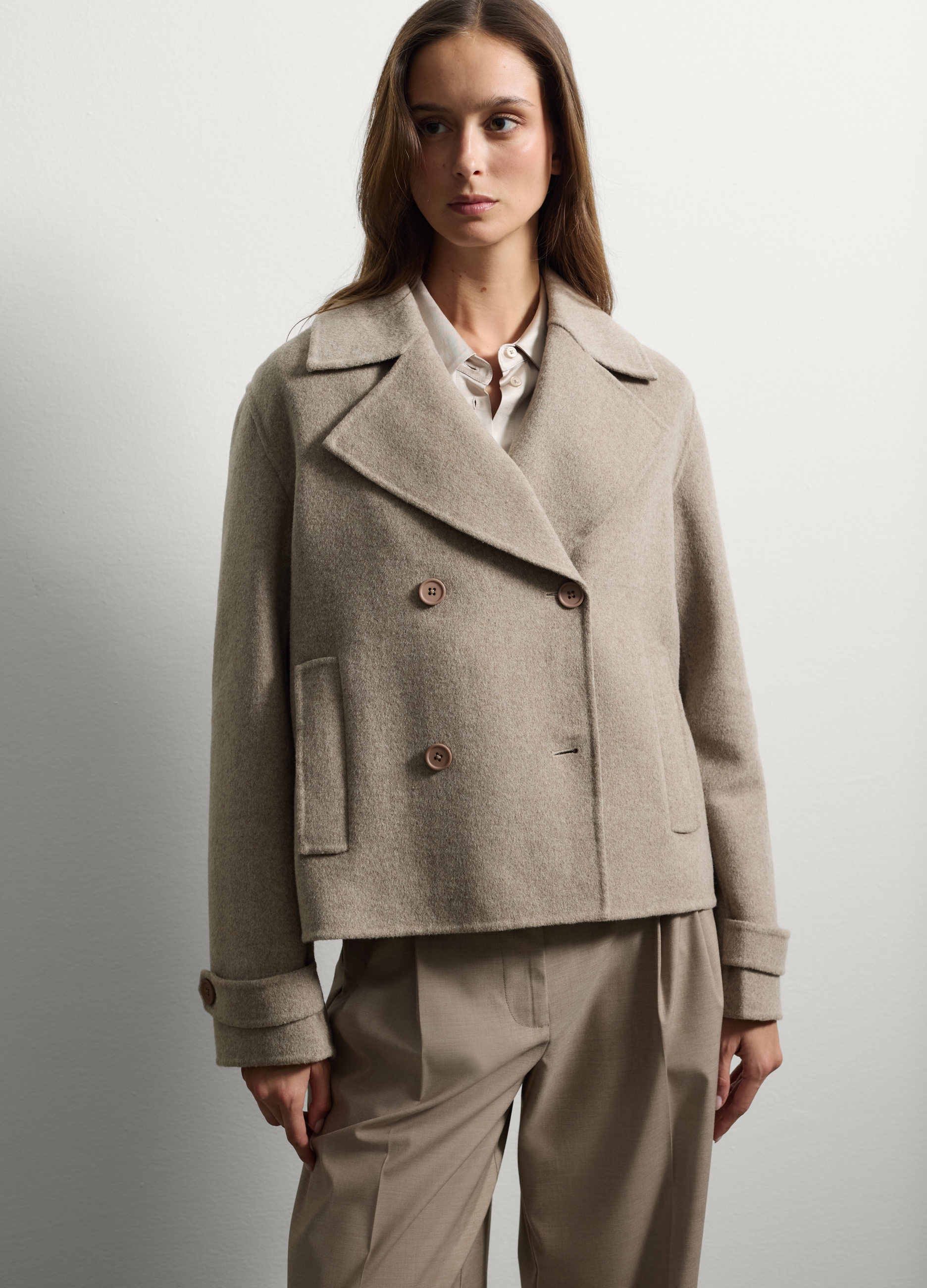 Stefanel - Cappotto in misto lana beige regular fit, Donna, Grigio tortora, Taglia XS