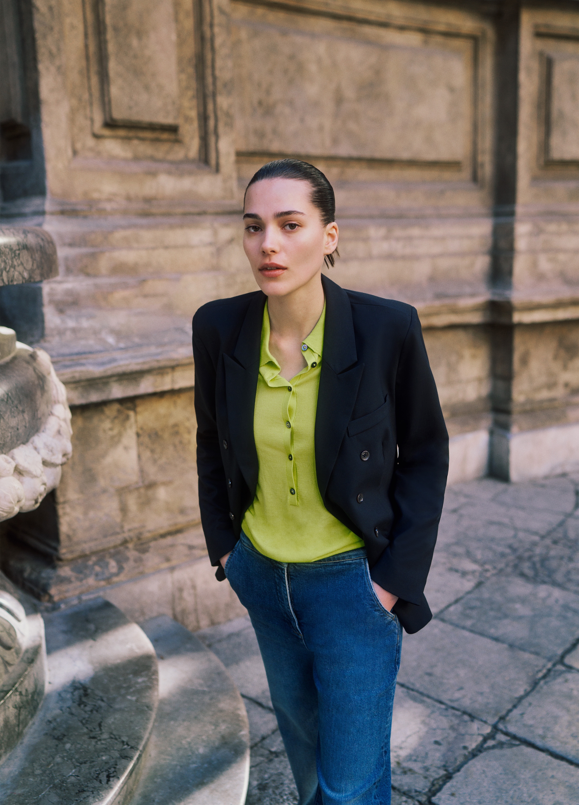 Stefanel - Polo a maniche lunghe, Donna, Verde lime, Taglia XS