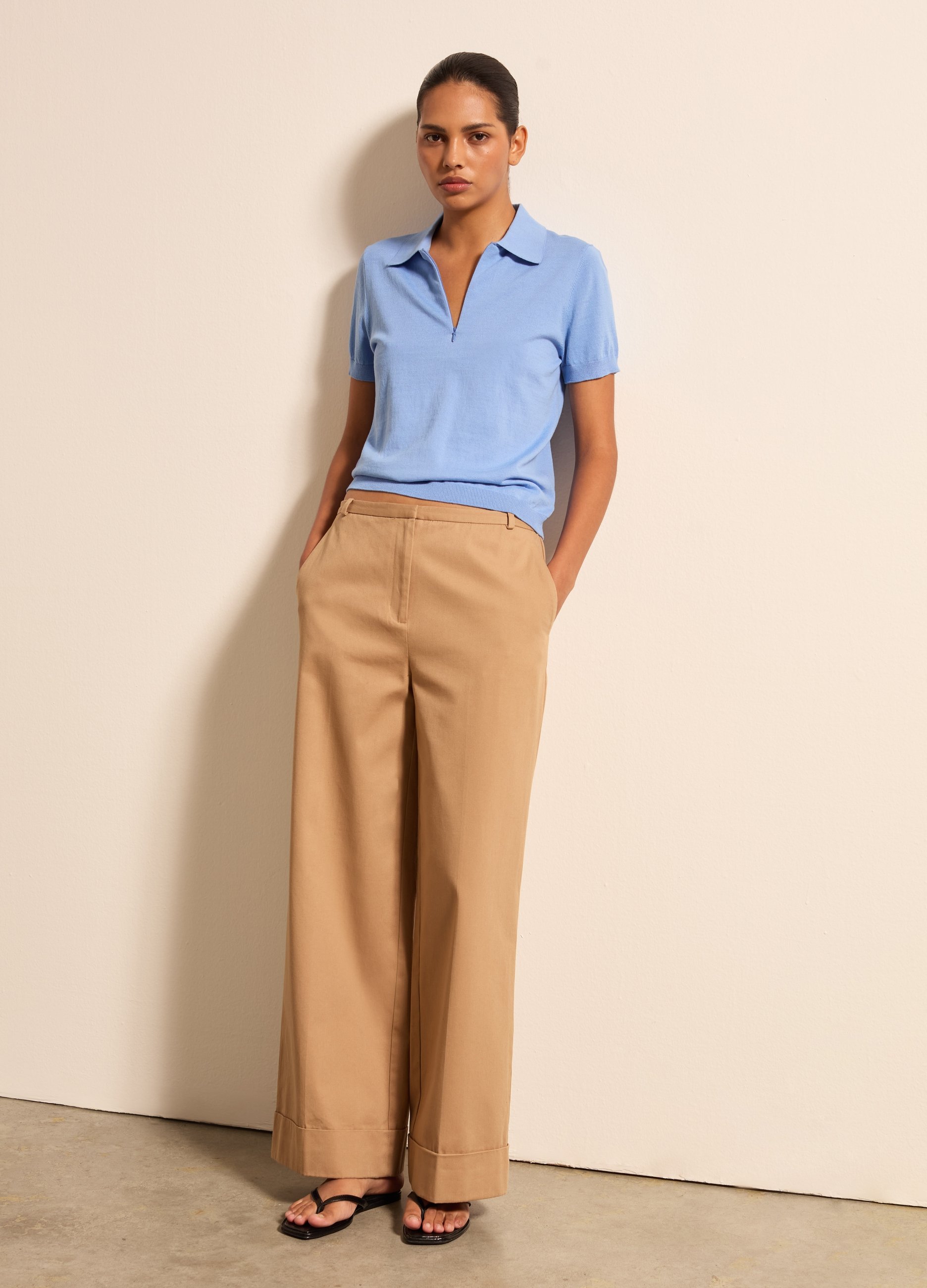 Stefanel - Pantalone a gamba larga straight fit tinta unita, Donna, Beige scuro, Taglia 38