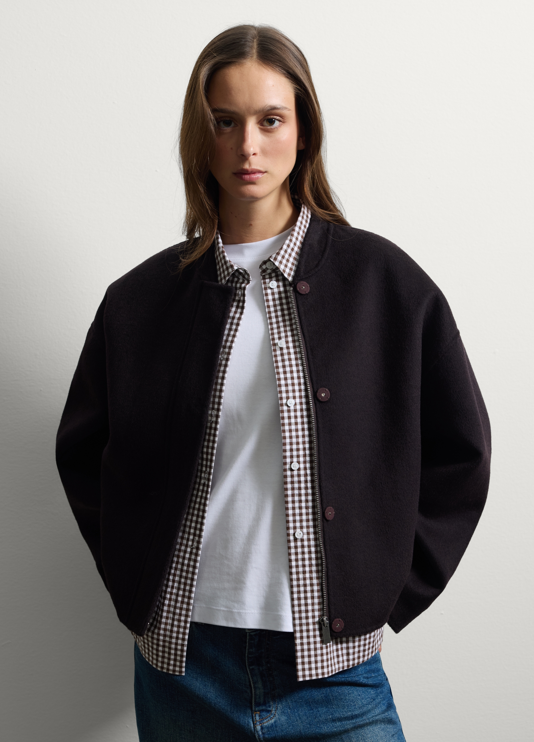 Stefanel - Giacca in misto lana nera regular fit, Donna, Nero canna di fucile, Taglia S