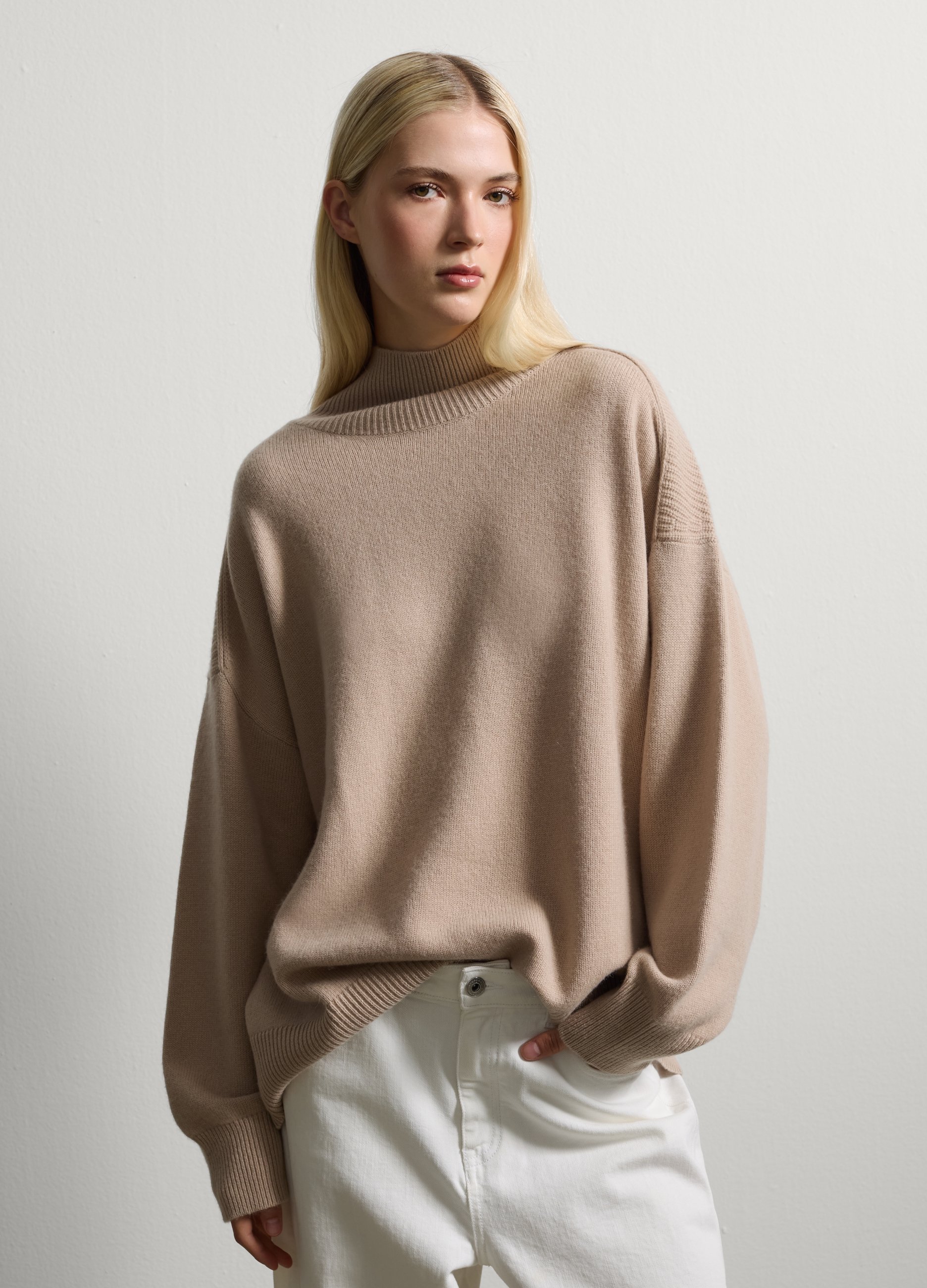 Stefanel - Maglione beige in misto lana oversize, Donna, Beige chiaro, Taglia S