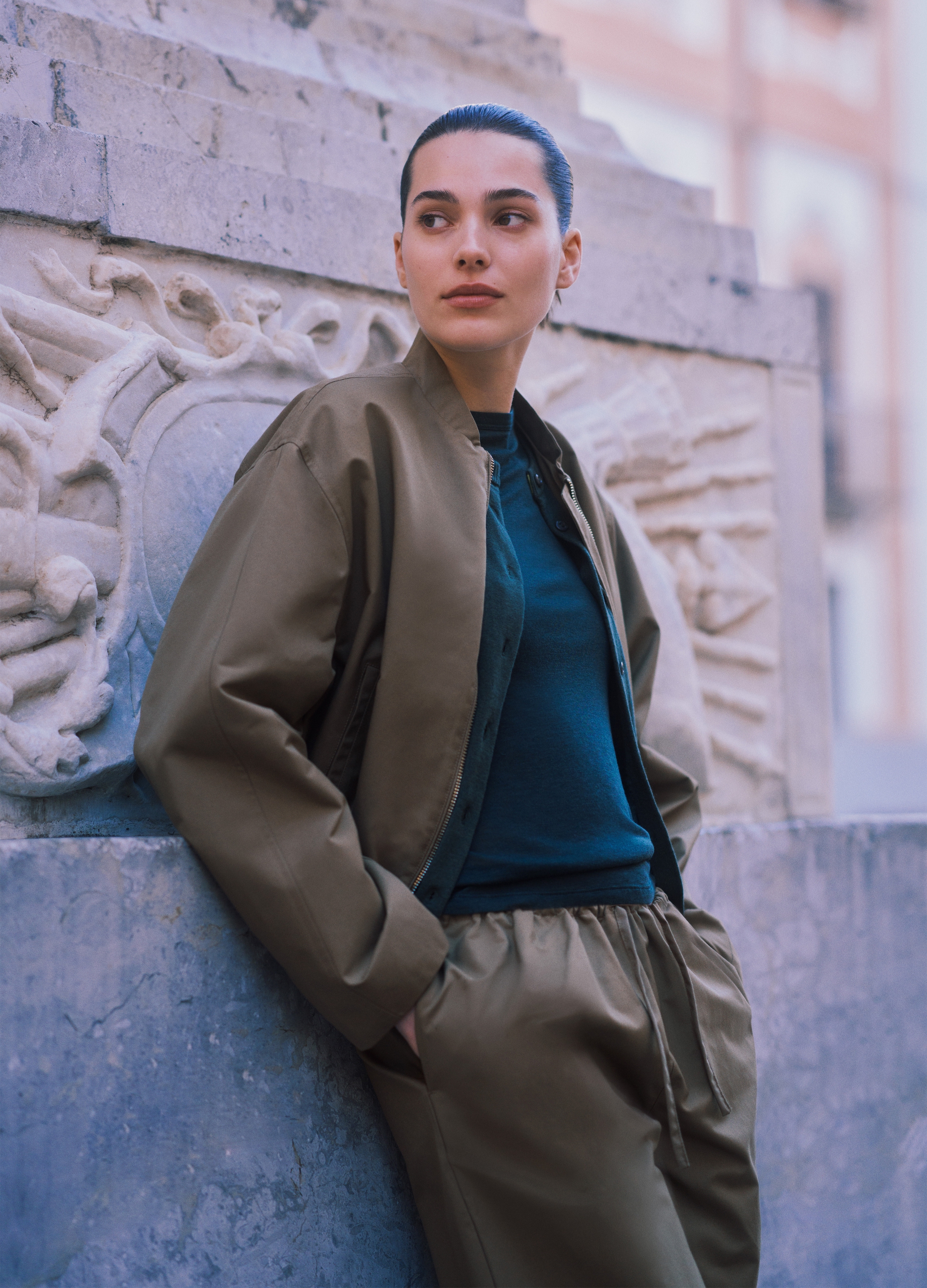 Stefanel - Bomber full-zip effetto satin, Donna, Verde oliva, Taglia XS