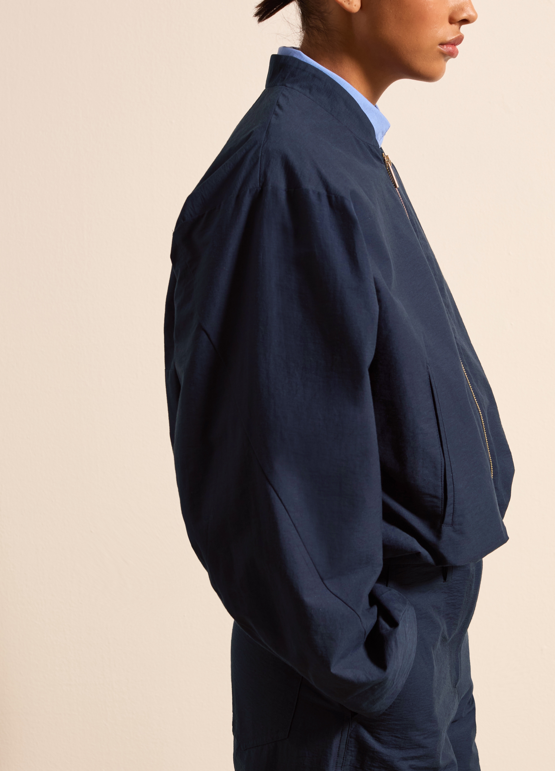 Stefanel - Bomber full-zip tinta unita, Donna, Blu scuro, Taglia XS