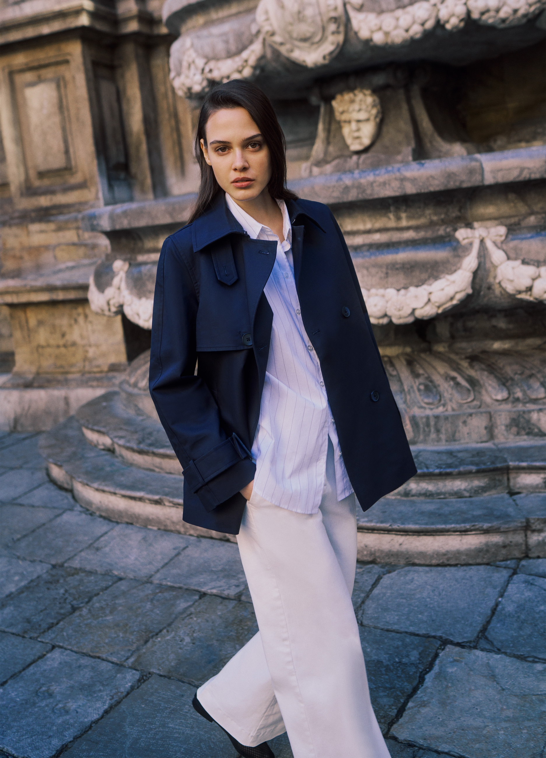 Stefanel - Trench corto doppiopetto, Donna, Blu scuro, Taglia S