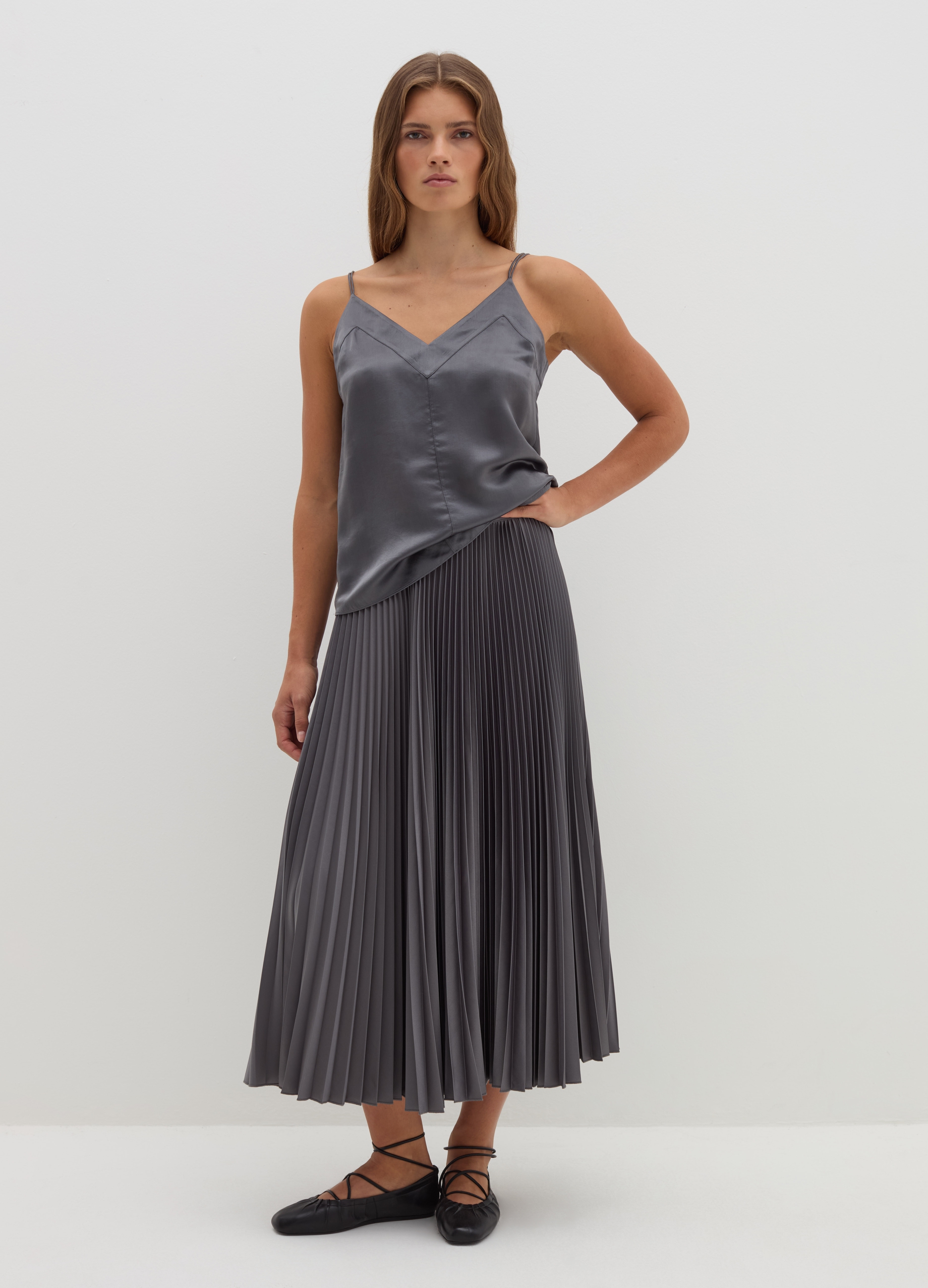 Stefanel - Top in viscosa e seta, Donna, Grigio fumo, Taglia XS