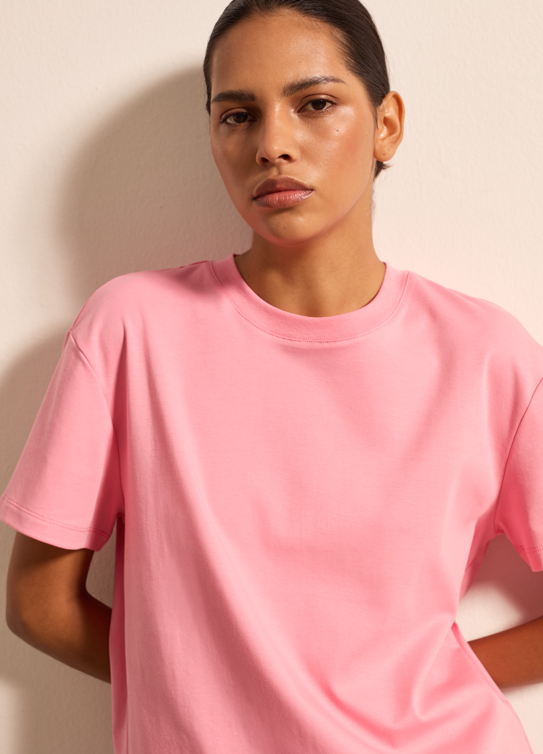 Stefanel - T-shirt in cotone tinta unita, Donna, Rosa pastello, Taglia XS