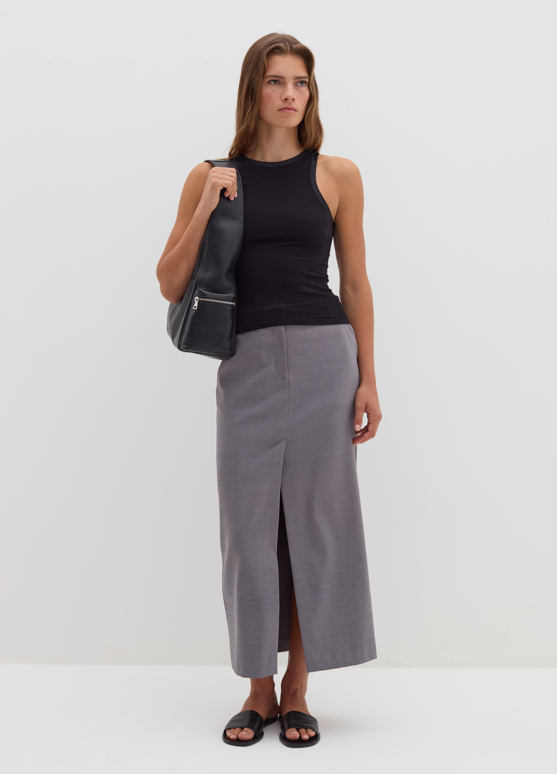 Stefanel - Gonna lunga a tubo con spacco, Donna, Grigio chiaro, Taglia 38