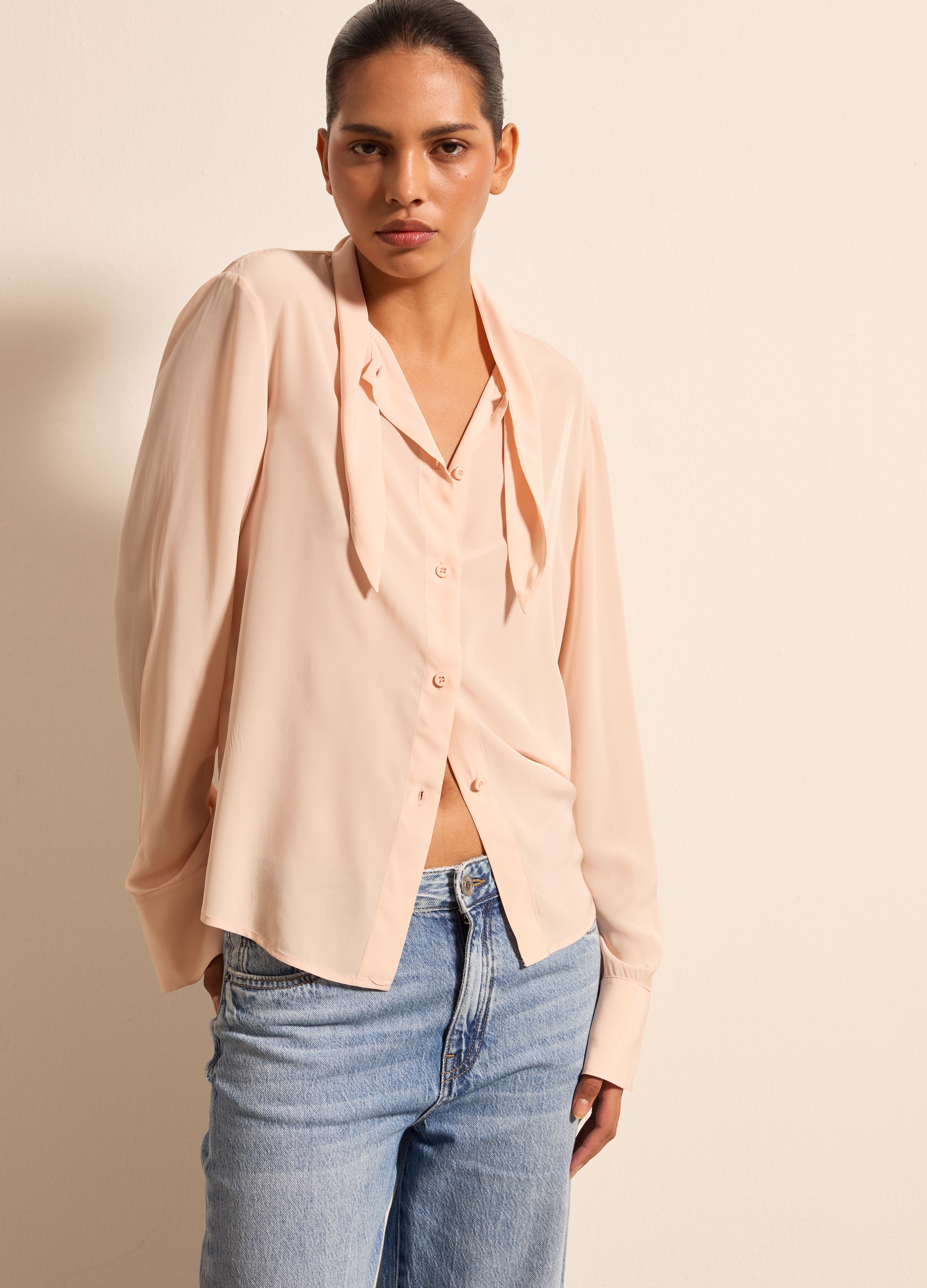 Stefanel - Camicia con foulard, Donna, Rosa chiaro, Taglia XS