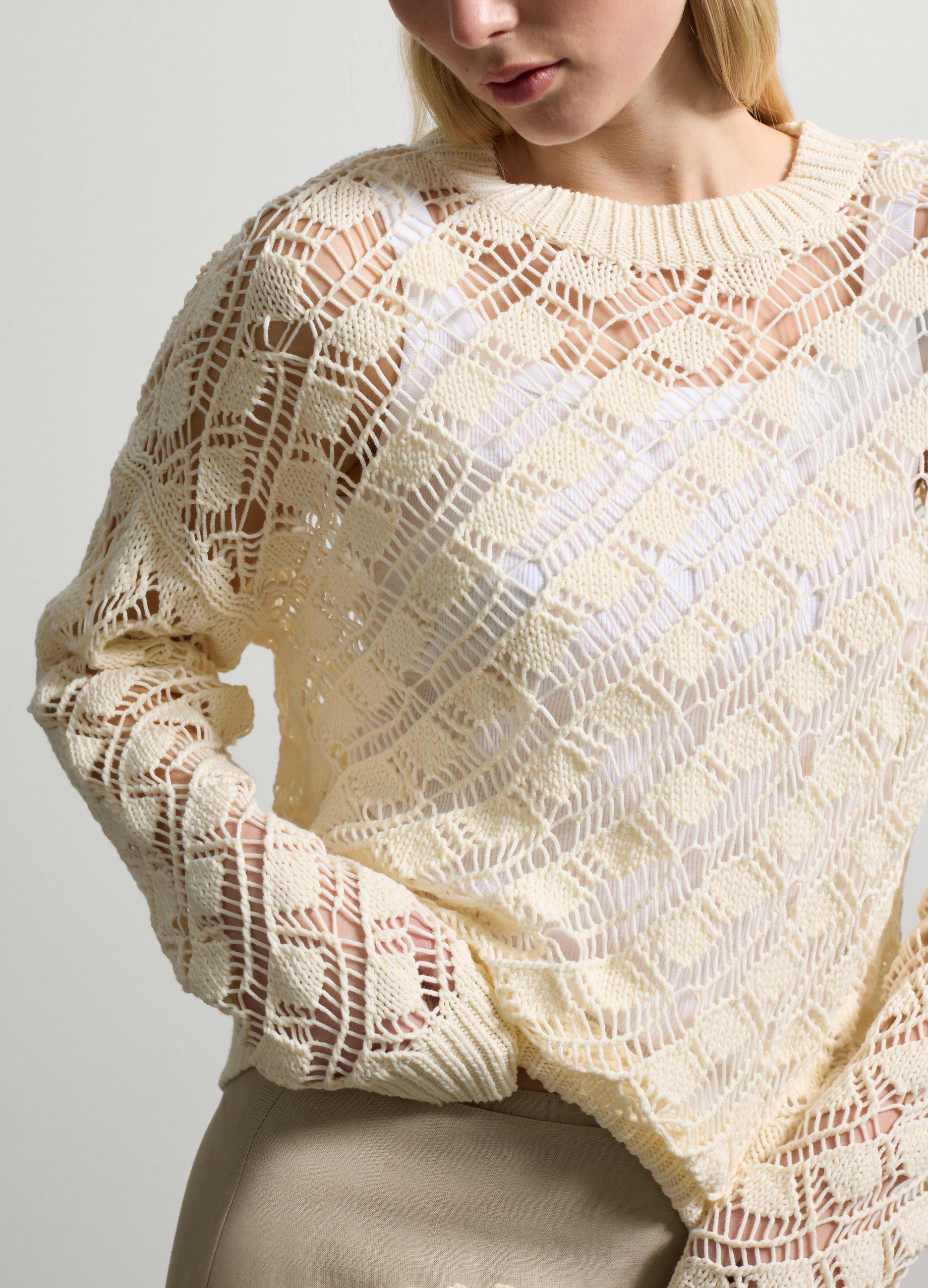 Stefanel - Maglia oversize tricot, Donna, Bianco panna, Taglia S