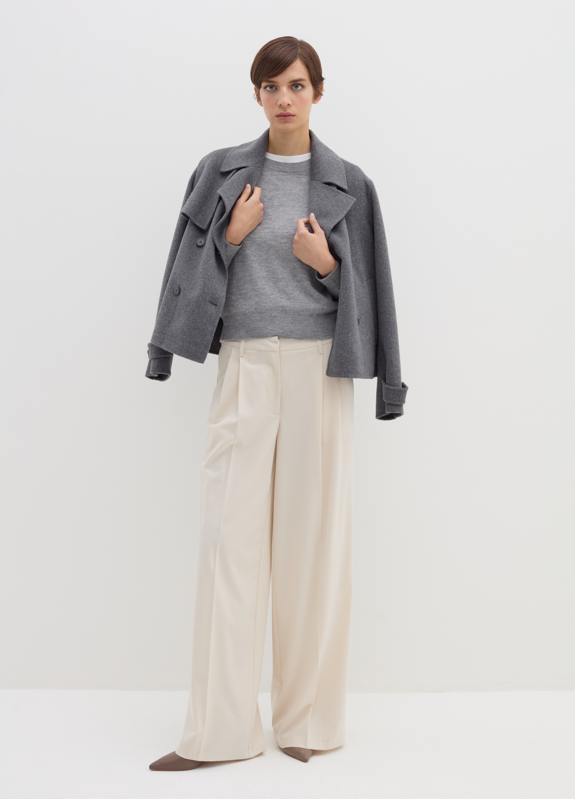 Stefanel - Maglia in lana cardata con maniche lunghe, Donna, Grigio melange, Taglia L