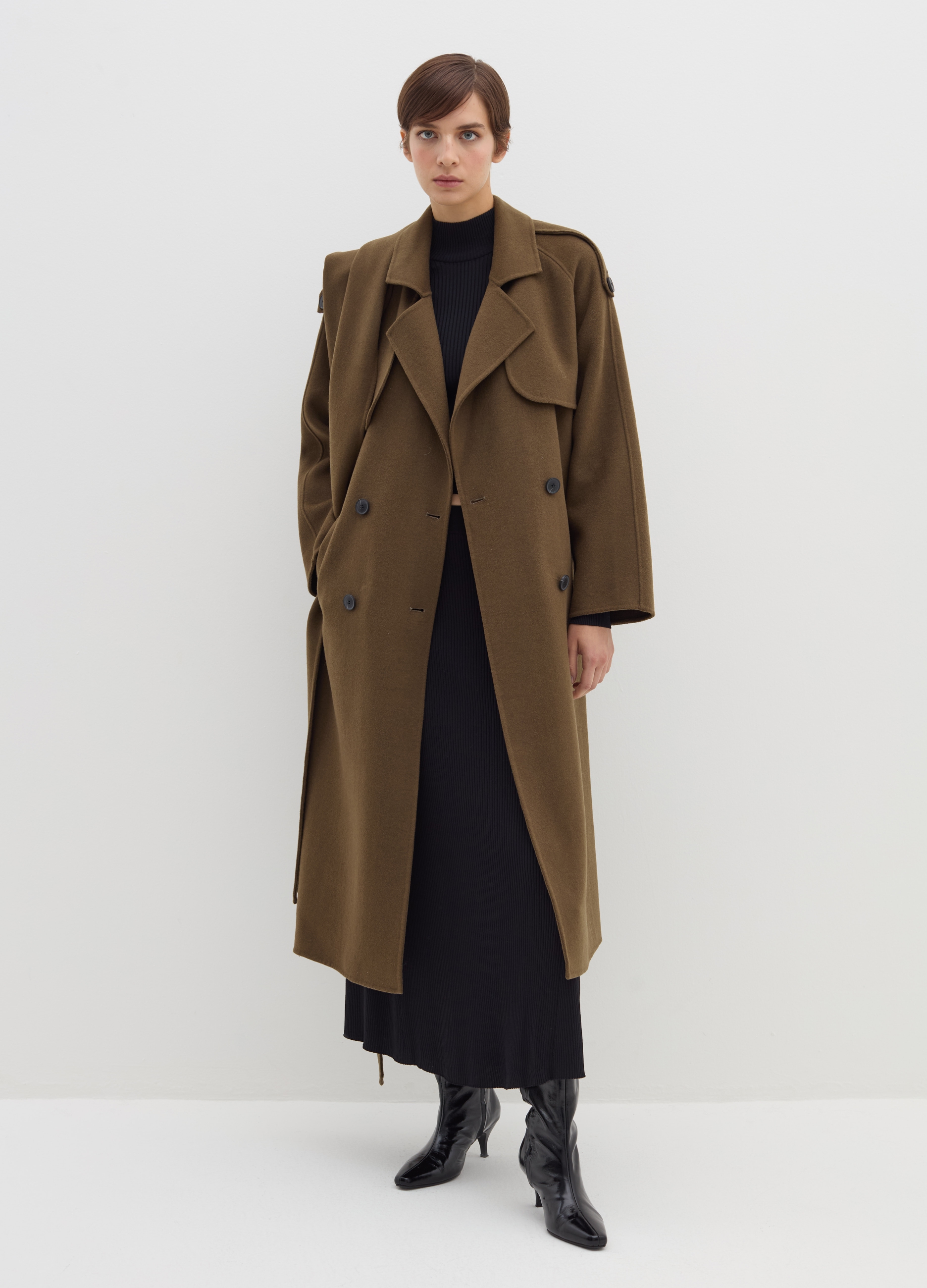 Stefanel - Cappotto lungo doppiopetto a mantella, Donna, Verde muschio, Taglia M/L