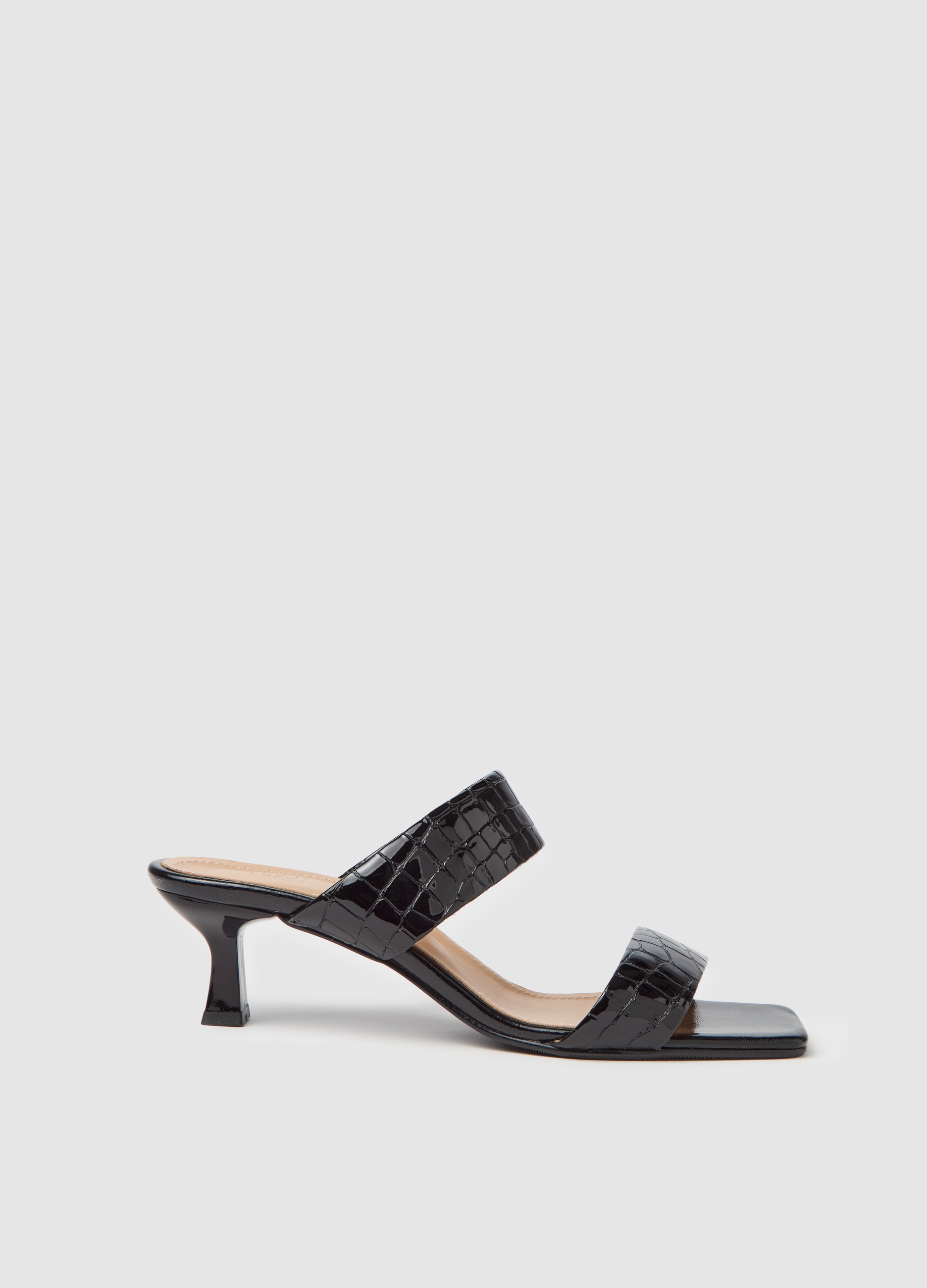 Stefanel - Sandali a doppia fascia con stampa cocco, Donna, Nero, Taglia 36